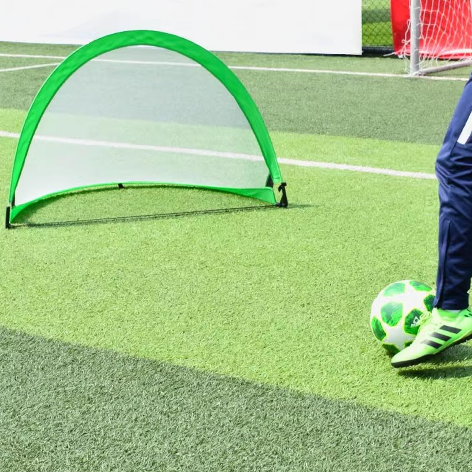 Rete da calcio pop-up per cortile, un set di due porte da calcio da 119 × 88,9 × 78,9 cm con borsa portaoggetti, rete da allenamento divertente per calcio, confezione da 2
