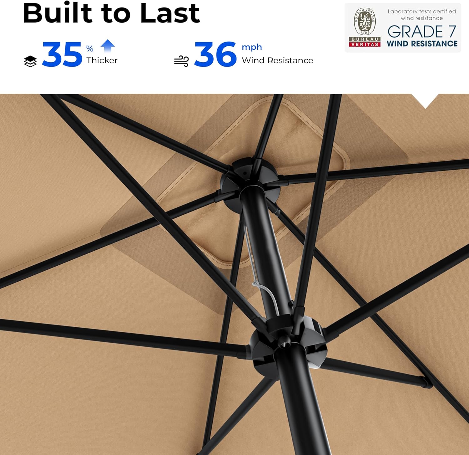 HOMSHADE 6.6 x 10 ft Rectangular Patio Umbrella Rectangle Umbrella Outdoor Patio, Large Outdoor Umbrellas for Patio Table with Tilting and Sun UV Protection for Pool, Deck, Market, Backyard - Image 9