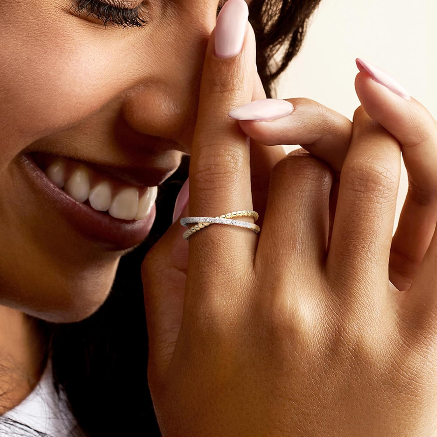 Ross-Simons 0.10 ct. t.w. Diamond Crisscross Beaded Ring in 18kt Gold Over Sterling