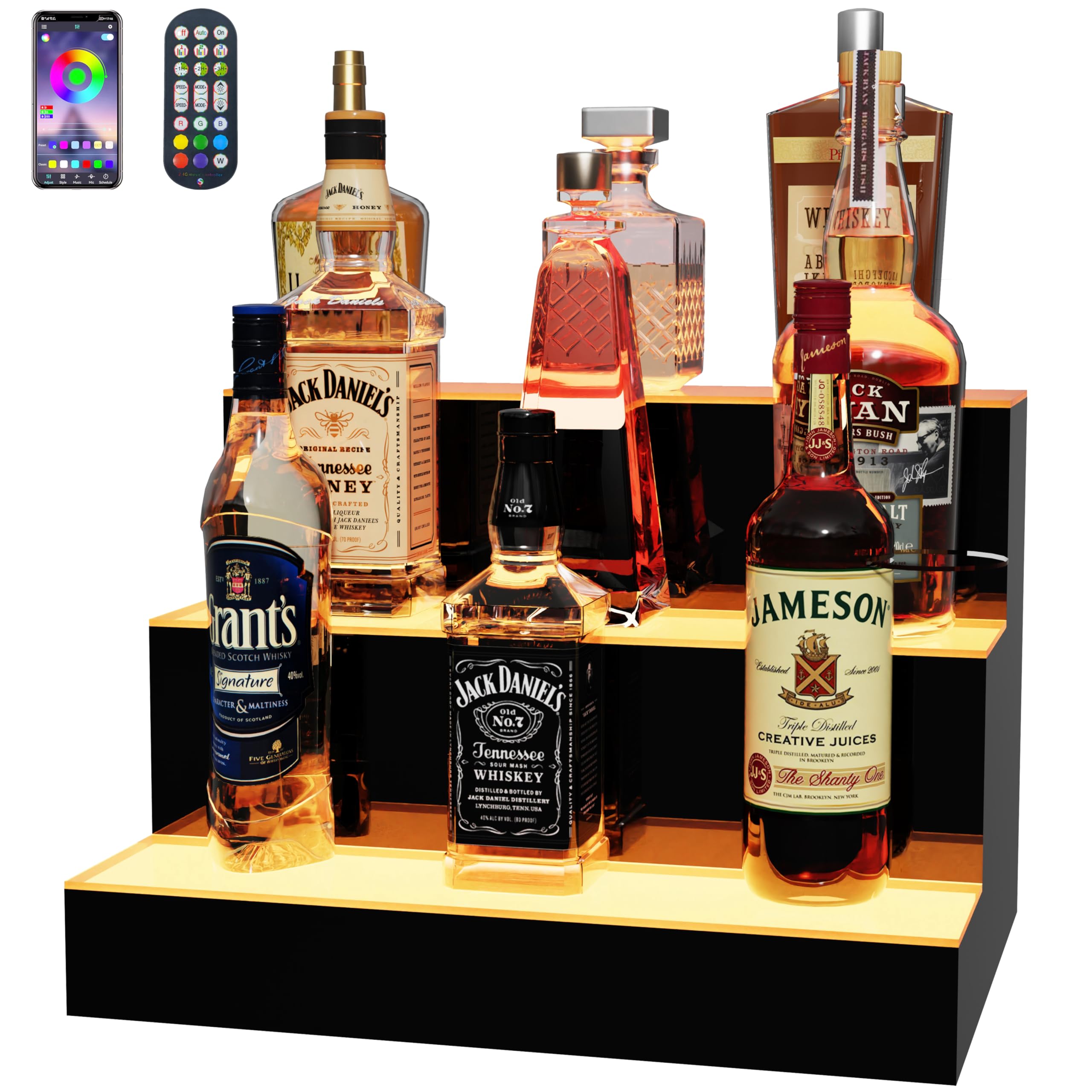 MESAlLUP 16 Inch 3 Tier Lighted Liquor Bottle Display Shelf, LED Bar Shelves with APP or Remote Control, Mulit Color Lighting for Home Mini Bars Decor