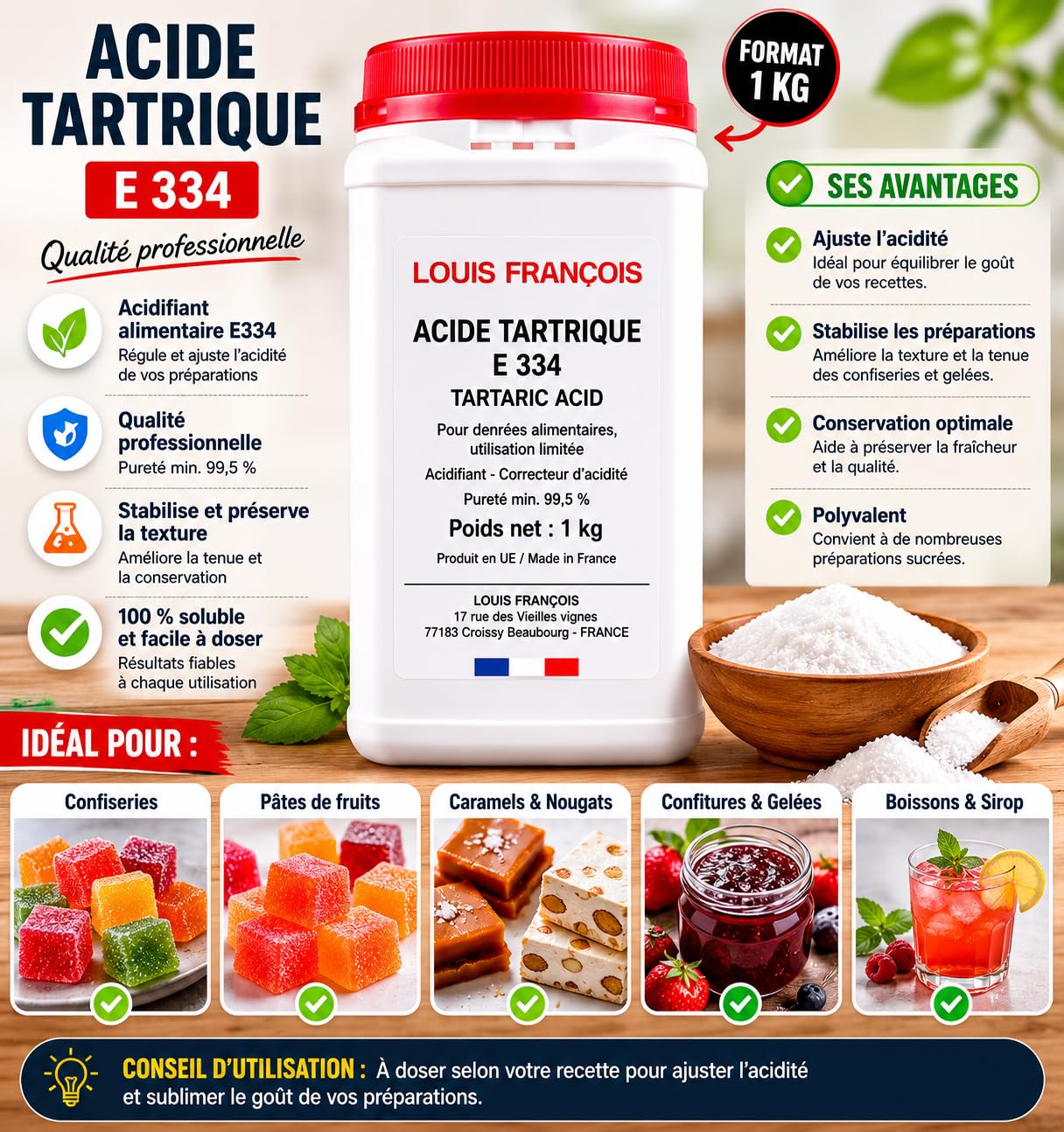 Louis Francois - Acide Tartrique 1 Kilo