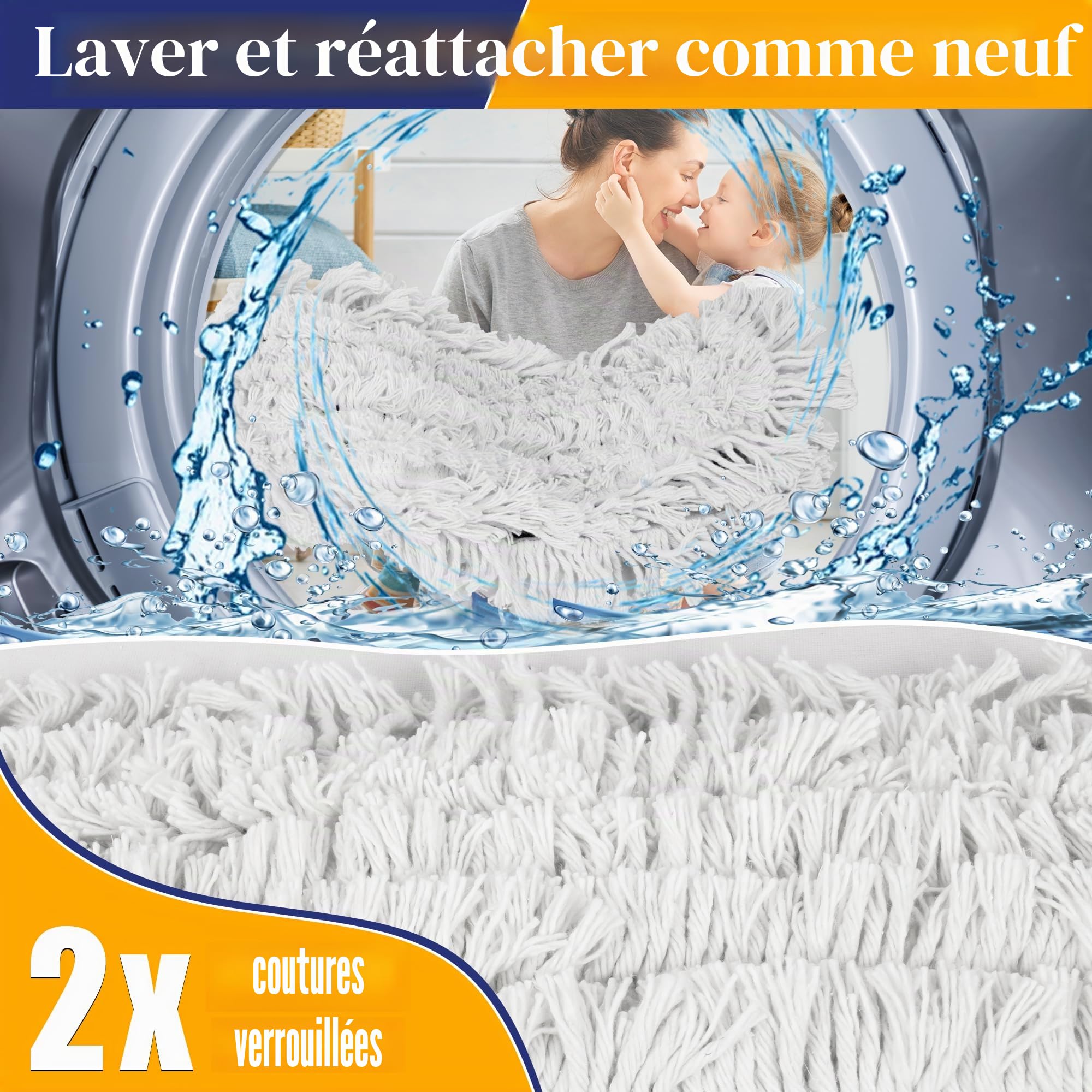 Grand balai plat industriel : 104 cm de large et très résistant pour sols en bois dur – Plumeau pour sols secs avec 2 tampons de 150 cm de long manche pour garage, entrepôt, nettoyage d'usine