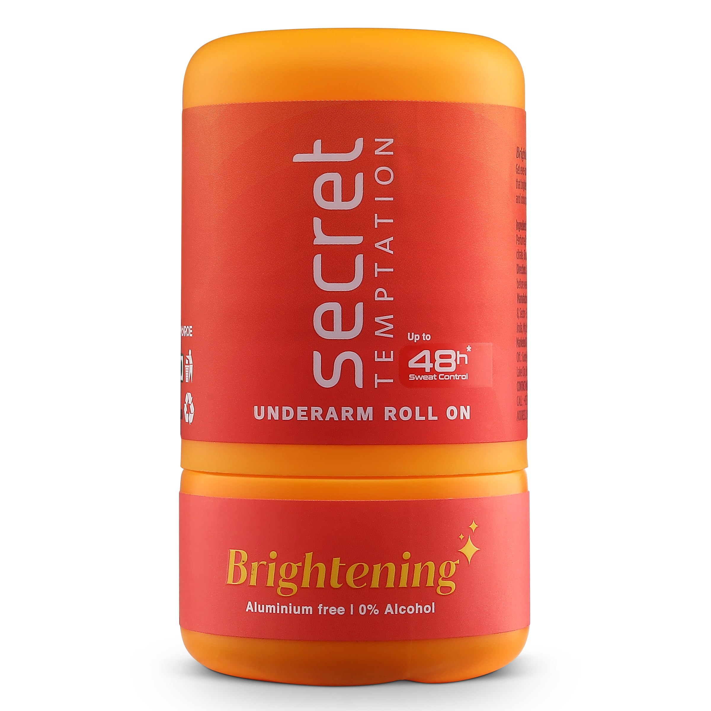 Secret Temptation Brightening Antiperspirant Non Sticky Roll On Deodorant Stick For Women, Reduce Underarm Darkness, Brightens & Evens Out Skin Tone, Zinc Oxide & Niacinamide, 50ml