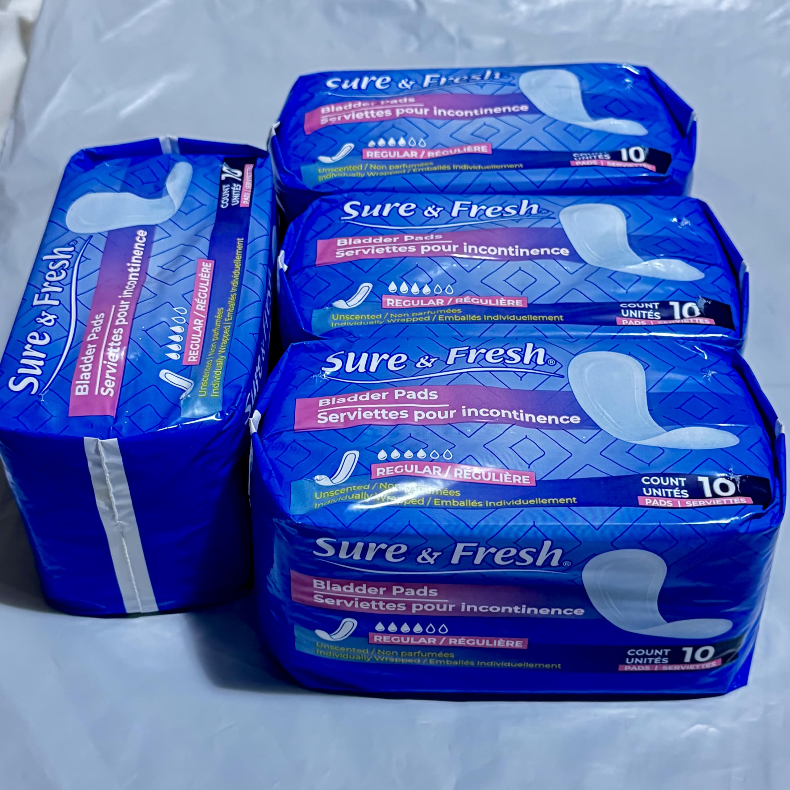 Sure & Fresh Bladder Pads for Adults – Super Absorbent, Leak-Proof Protection, Odor Control, Discreet Comfort. 10 Count. (Pack of 4).