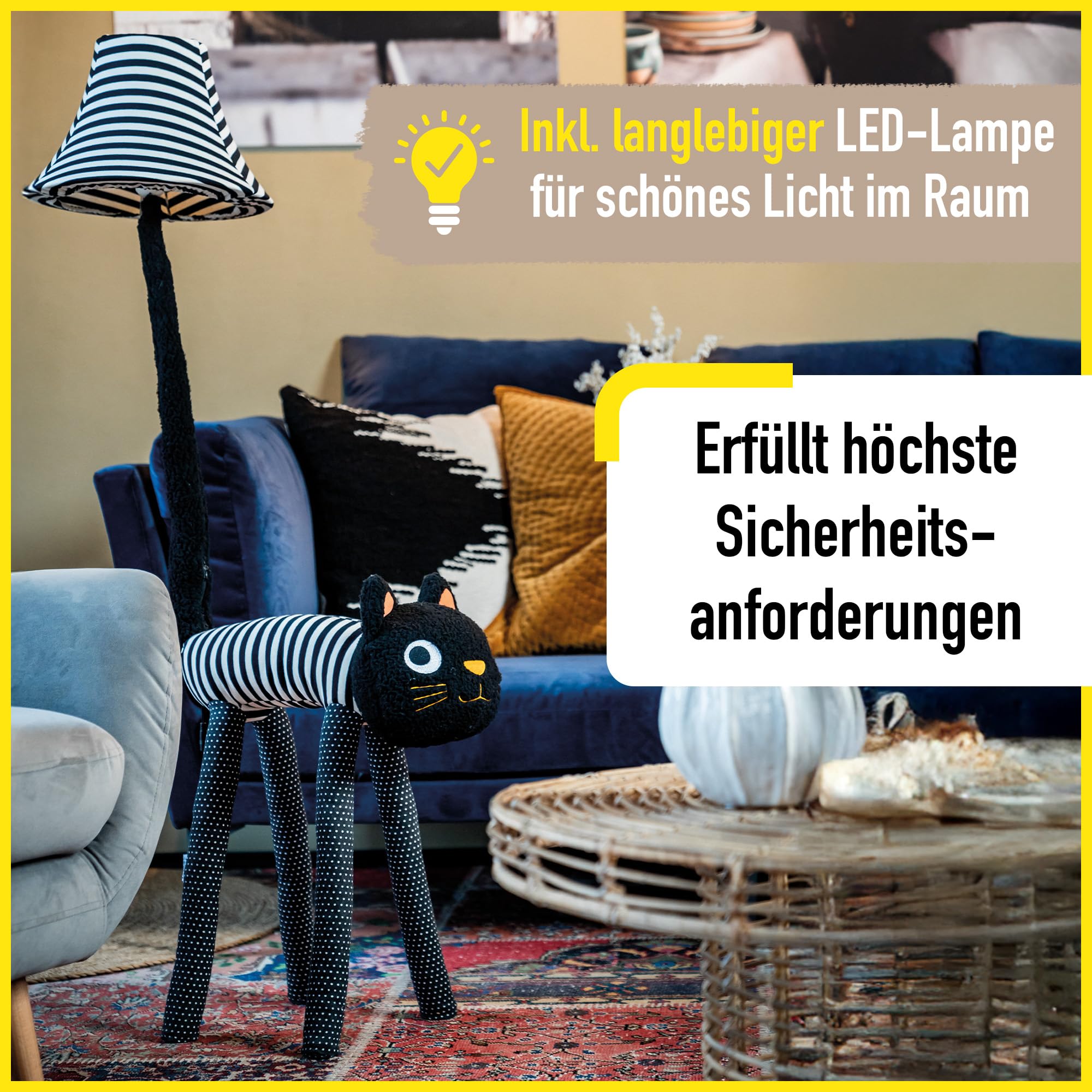 Happy Lamps Luna die Katze LED-Stehlampe 126cm Kinderzimmer Deko | handgefertigt, kindersicher, ideal fürs Kinderzimmer, Geschenkidee