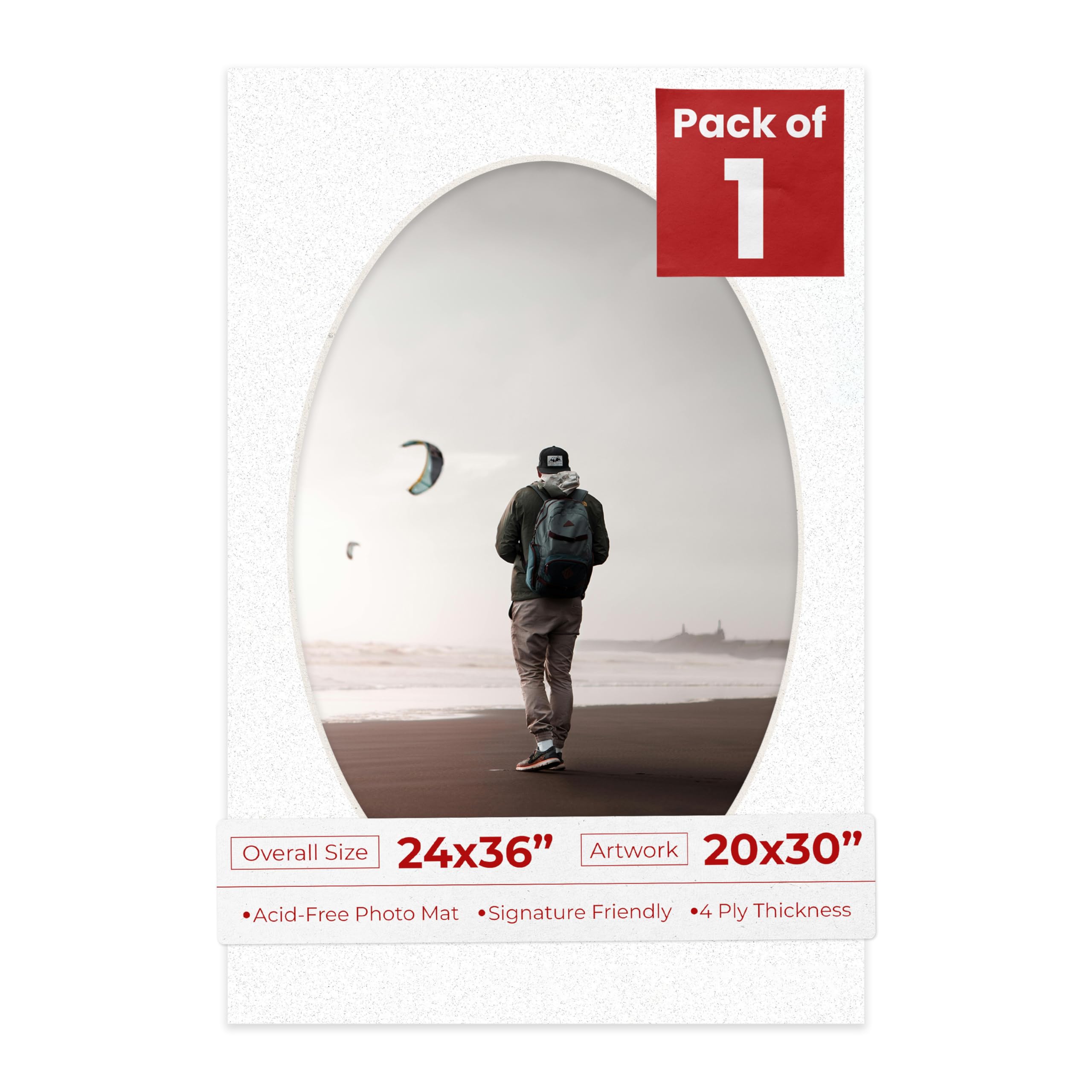 24x36 Mat Bevel Cut for 20x30 Photos - Precut Oyster Shell White Oval Shaped Photo Mat Board Opening - Acid Free Matte to Protect Your Pictures - Bevel Cut for Family Photos, Pack of 1 Matboard-image-18