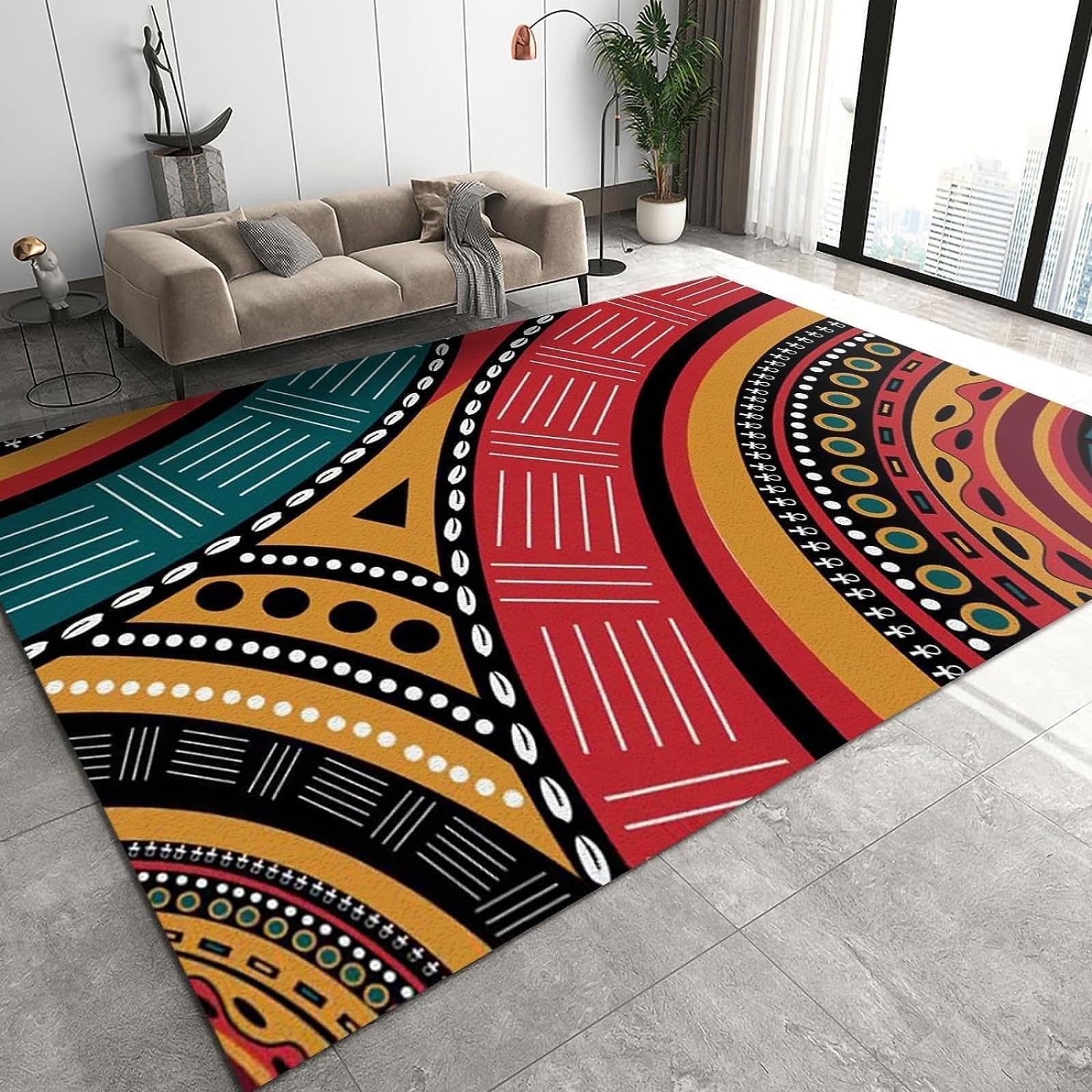 Retro Geometric African Tribal Culture Area Rug, Farmhouse Colorful Boho Design Indoor Rugs, with Anti-Slip Easy Clean Carpet for Living Room Bedroom Kitchen Dining Room Home Office 2' x 3'