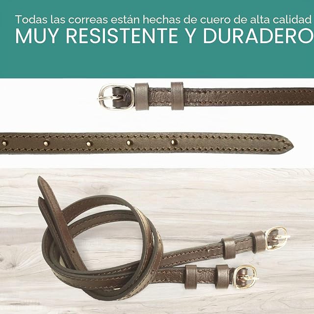 Foto 2 de 7 de Pferdelinis Correa de piel para esporas, 2 unidades, correa de repuesto para espuelas, tamaño ajustable