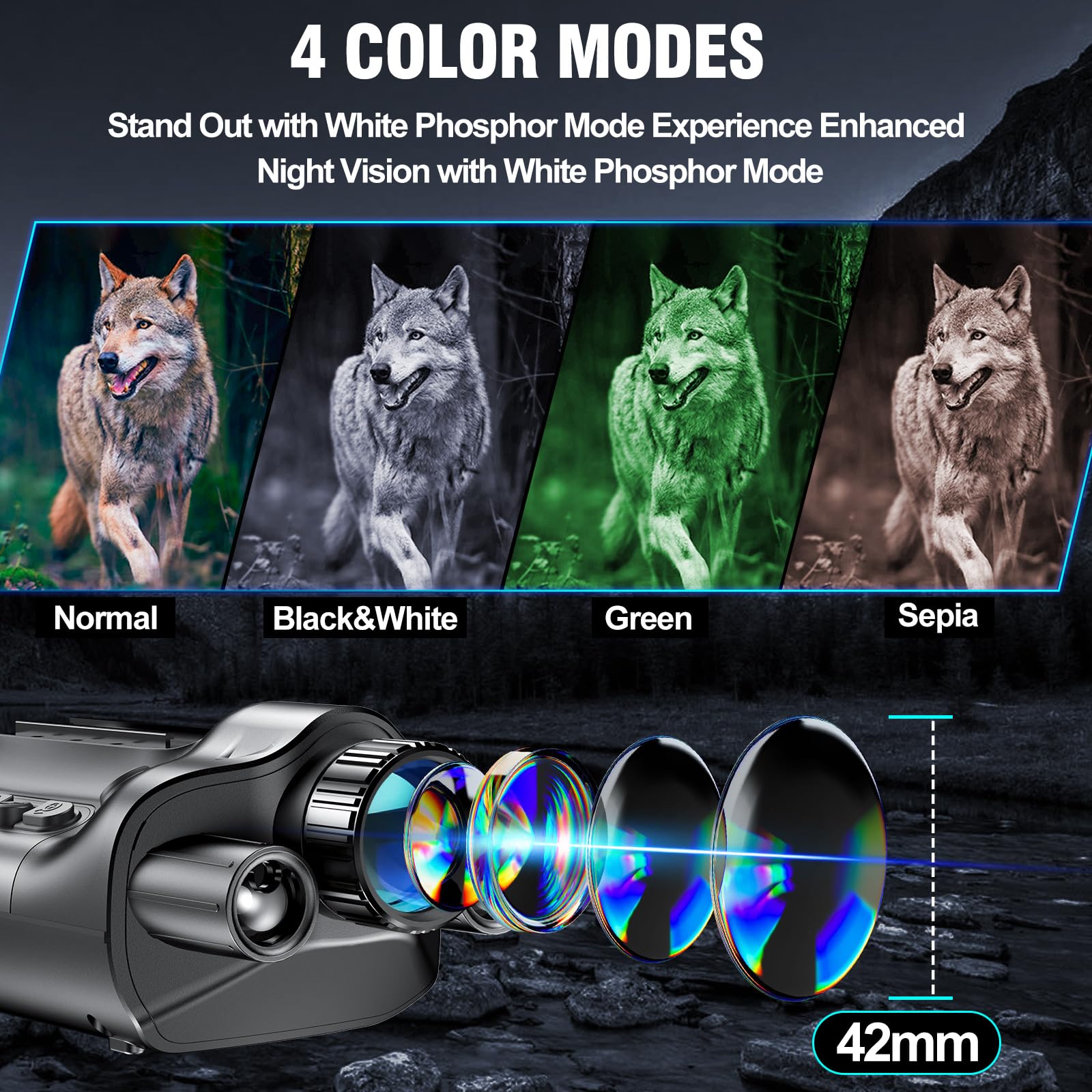 4K Nachtsichtgerät mit Entfernungsmesser, Digitales Infrarot Fernglas für Jagd & Beobachtung, 3" LCD, 6000mAh Akku, Nachtsichtbrille mit Foto- & Videoaufnahme, 850nm IR, inkl. 32GB Karte