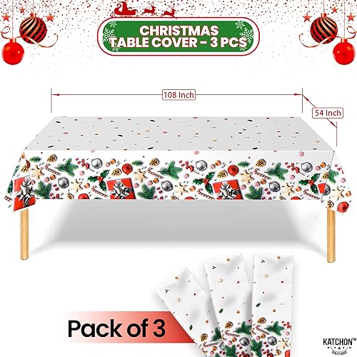 Miniatura 9 de KatchOn, Mantel de Navidad rojo con Papá Noel, paquete de 3, 108 x 54 pulgadas, mantel de vinilo navideño para mesas rectangulares, suministros de