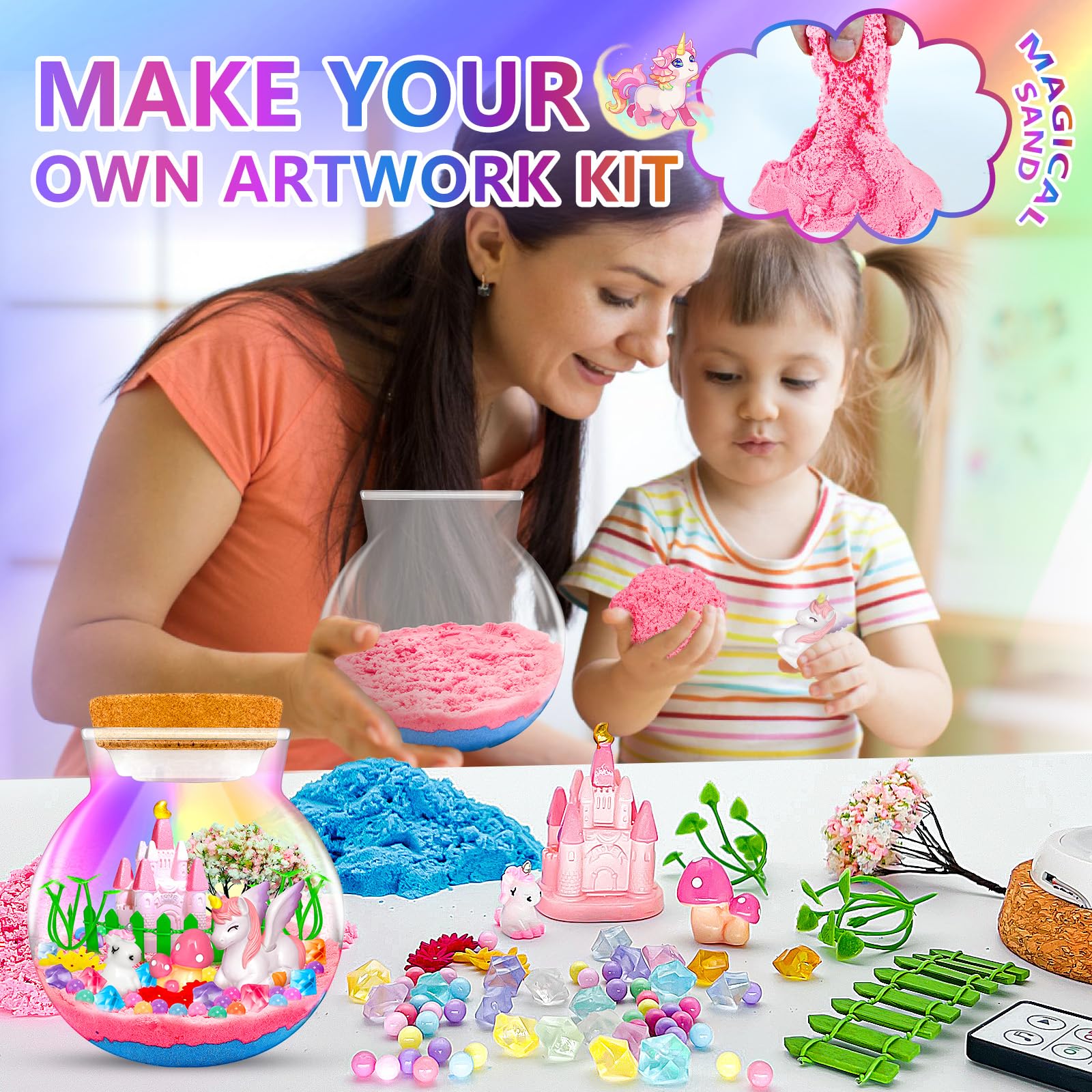 Uni-Corn Toys with Music Boxes, for Girls Ages 4 5 6 7 8 9 10 Years Old, Uni-Corns Terrarium Kit with Music LED Lights Up & Remote Control