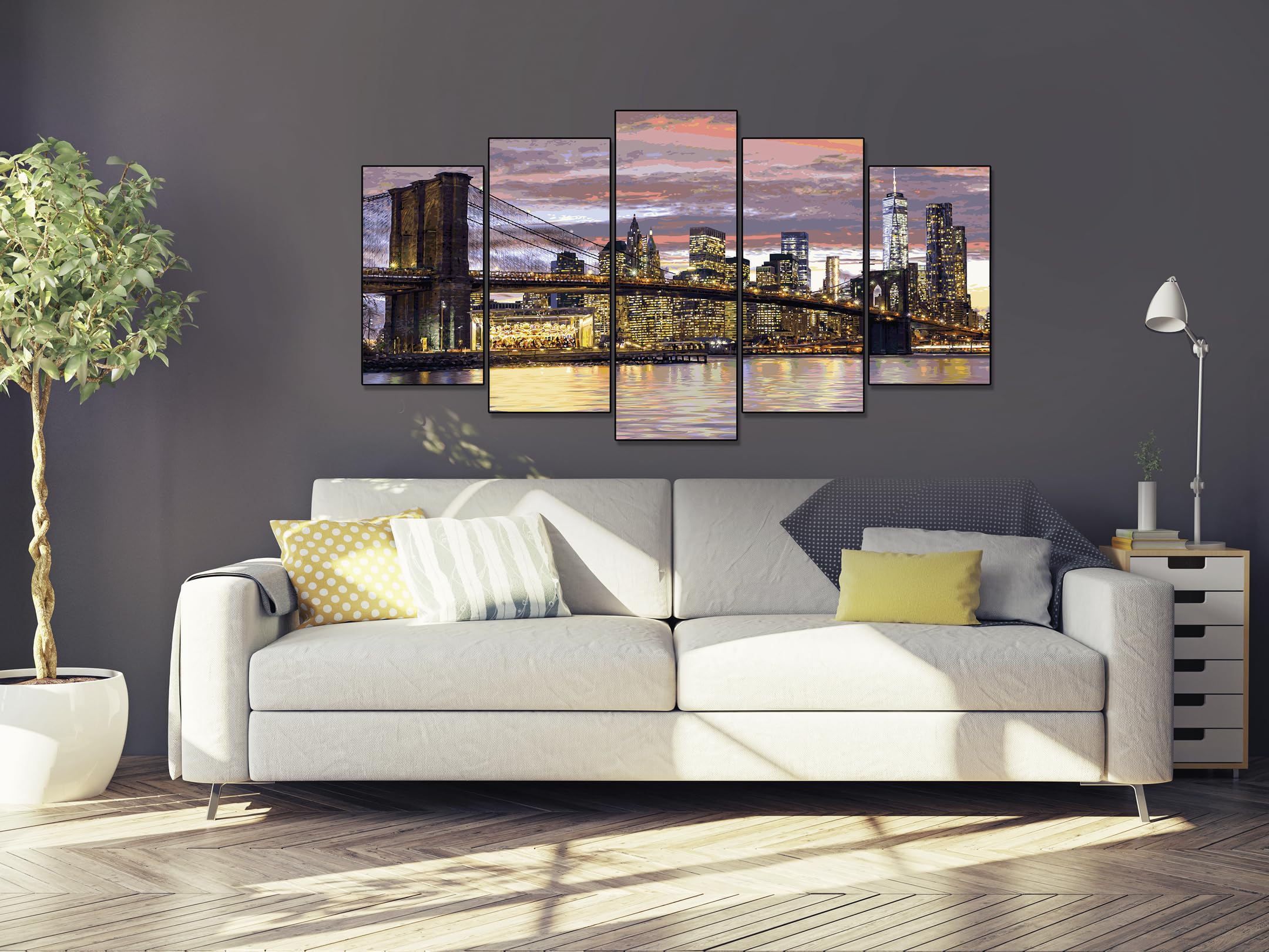 Schipper 609450806 Malen nach Zahlen - New York in der Morgendämmerung - Bilder malen für Erwachsene, inklusive Pinsel und Acrylfarben, Meisterklasse Polyptychon - Profi-Edition, 132 x 72 cm