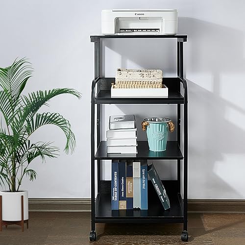 Miniatura 10 de jarrvz Soporte de impresora de 4 niveles con ruedas, escritorio de impresora, estante de almacenamiento multiusos para oficina y hogar, soporte de