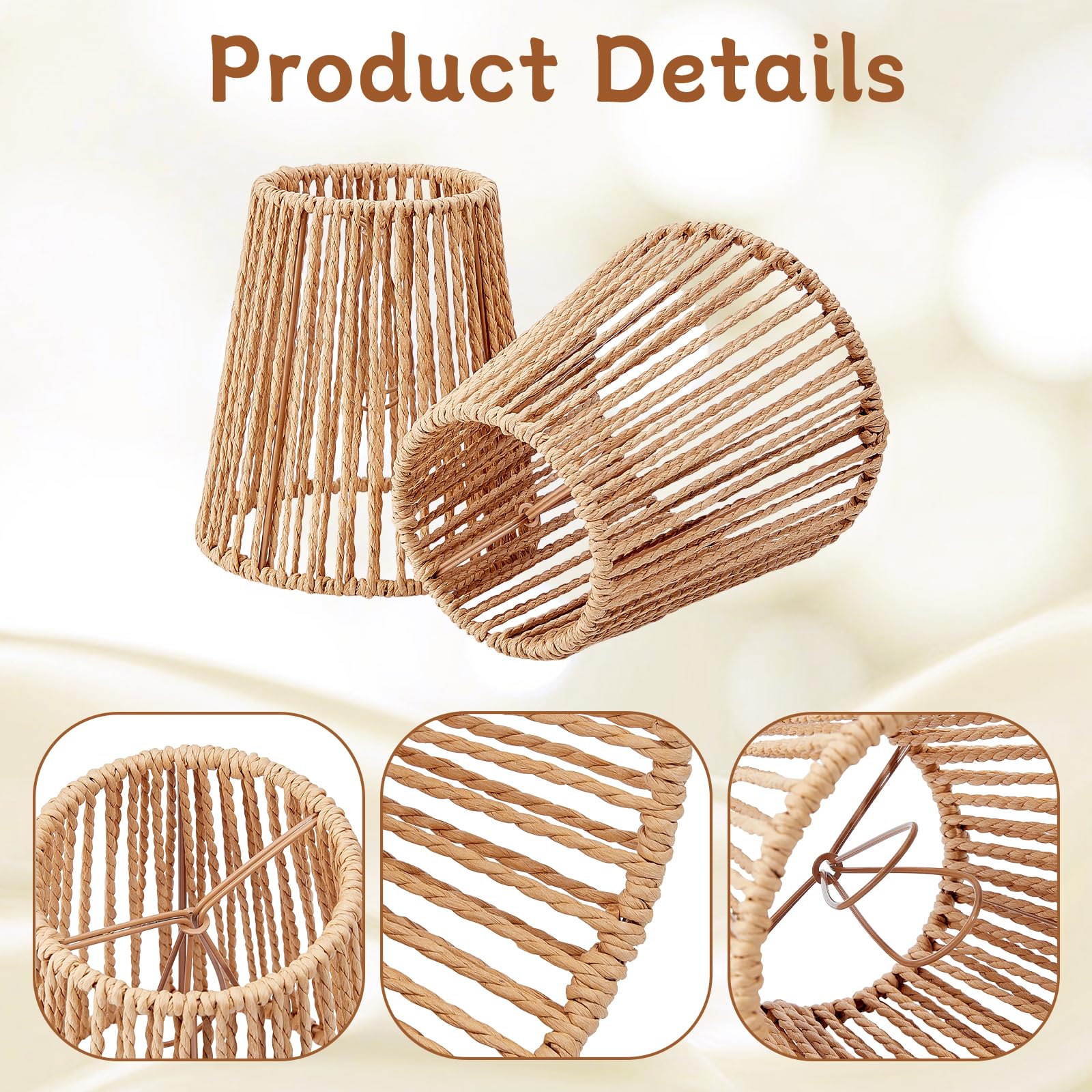 Set di 8 paralumi affusolati in tessuto intrecciato, stile bohémien, per lampade da tavolo, lampade da parete, lampade da soffitto, lampadine a candela, soggiorno, camera da letto