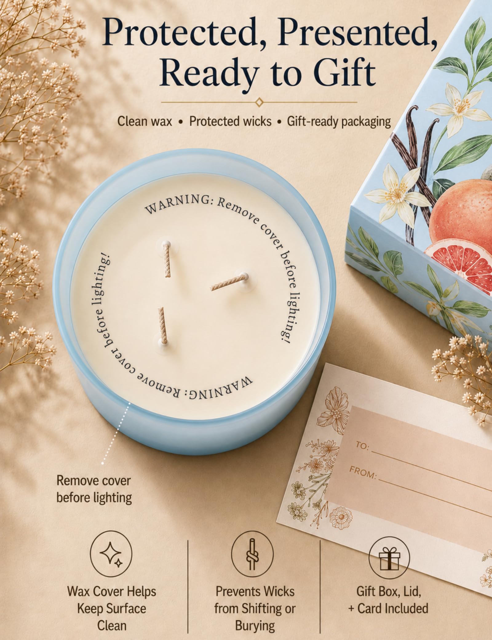 Grapefruit Vanille 3 Dochte Duftkerzen Winterdüfte – Natürliche Soja-Kerzen für Zuhause – Beruhigende Aromatherapie-Kerze Geschenk für Frauen und Männer – 450 ml große entspannende Kerze, stark