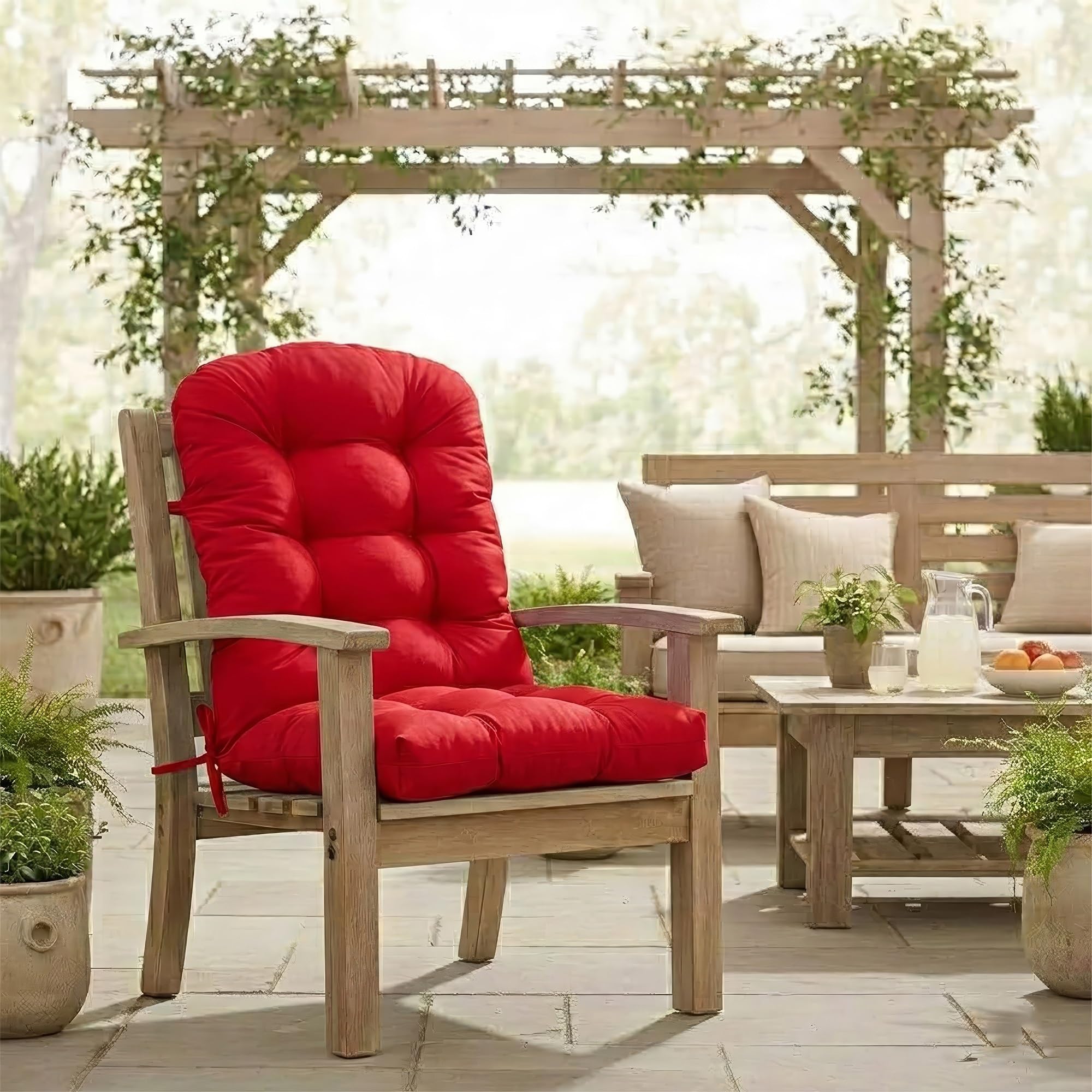 yanbinlife Rocking Chair Cushion,Water Resistant Thicken Durable Tufted Pads, Set of Seat & Back Cushion with Ties for Indoor/Outdoor Rocker(Red,L 110 x W 50 cm)