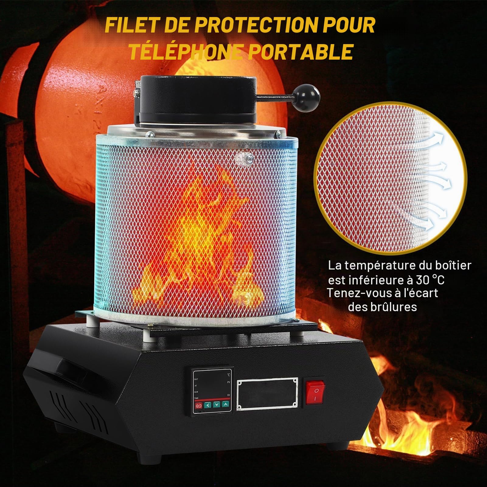 Four de Fusion D'or 3 Kg, Four de Fusion électrique Numérique, Four de Fusion Automatique avec Creuset en Graphite pour Métaux Précieux, or, Argent, Bijoux 1500-2000 W (Prise UE