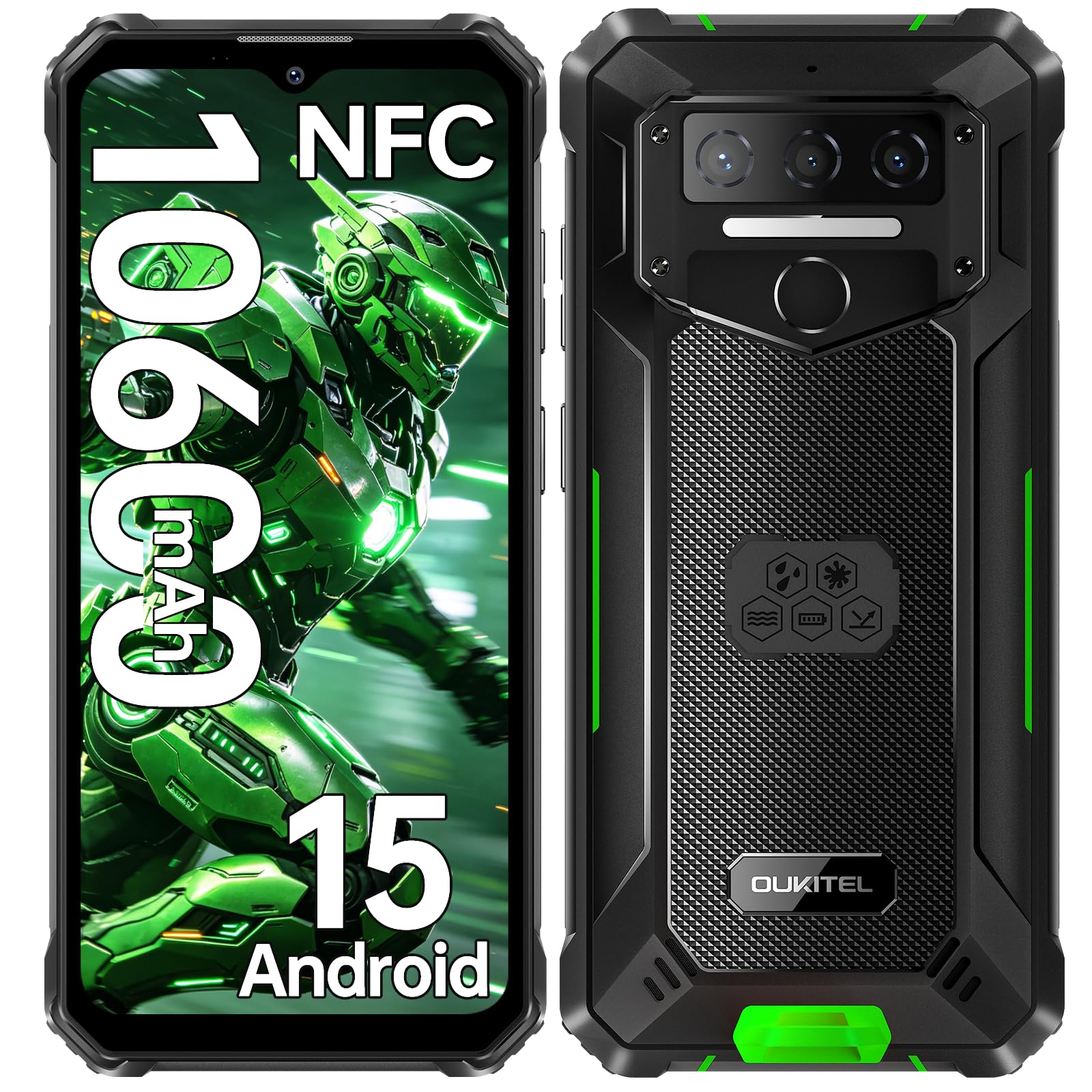OUKITEL WP23S Rugged Smartphone 10600mAh, 6,52" HD+ Cellulare Antiurto | Android 15 Telefono Indistruttibile 16GB+64GB/1TB, Fotocamera 13MP, Impermeabile IP68/IP69K, 4G Dual SIM/OTG/NFC/Face ID/GPS