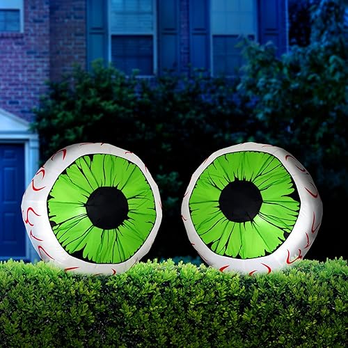 Joiedomi Paquete de 2 enormes globos de ojos verdes inflables de Halloween con luz LED para decoración de patio para fiestas de Halloween en