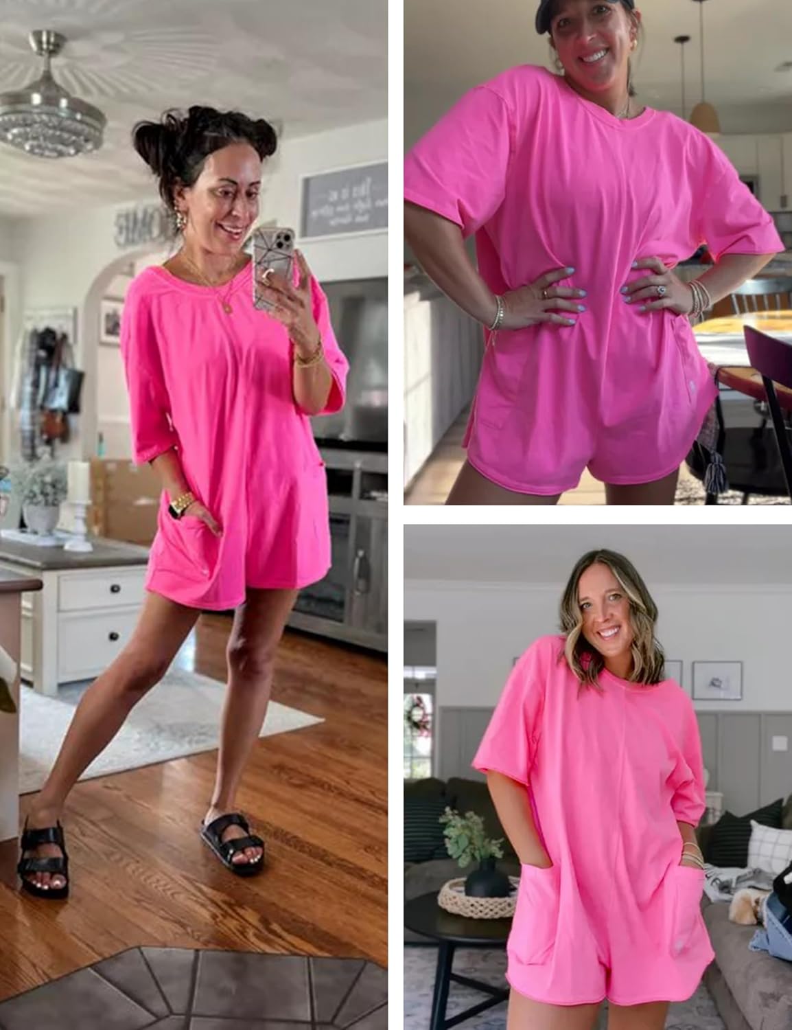 Yeokou Rompers for Women Casual Short Sleeve Oversized Athletic Workout Reversible Hot Shot Tee Romper Deep Pockets