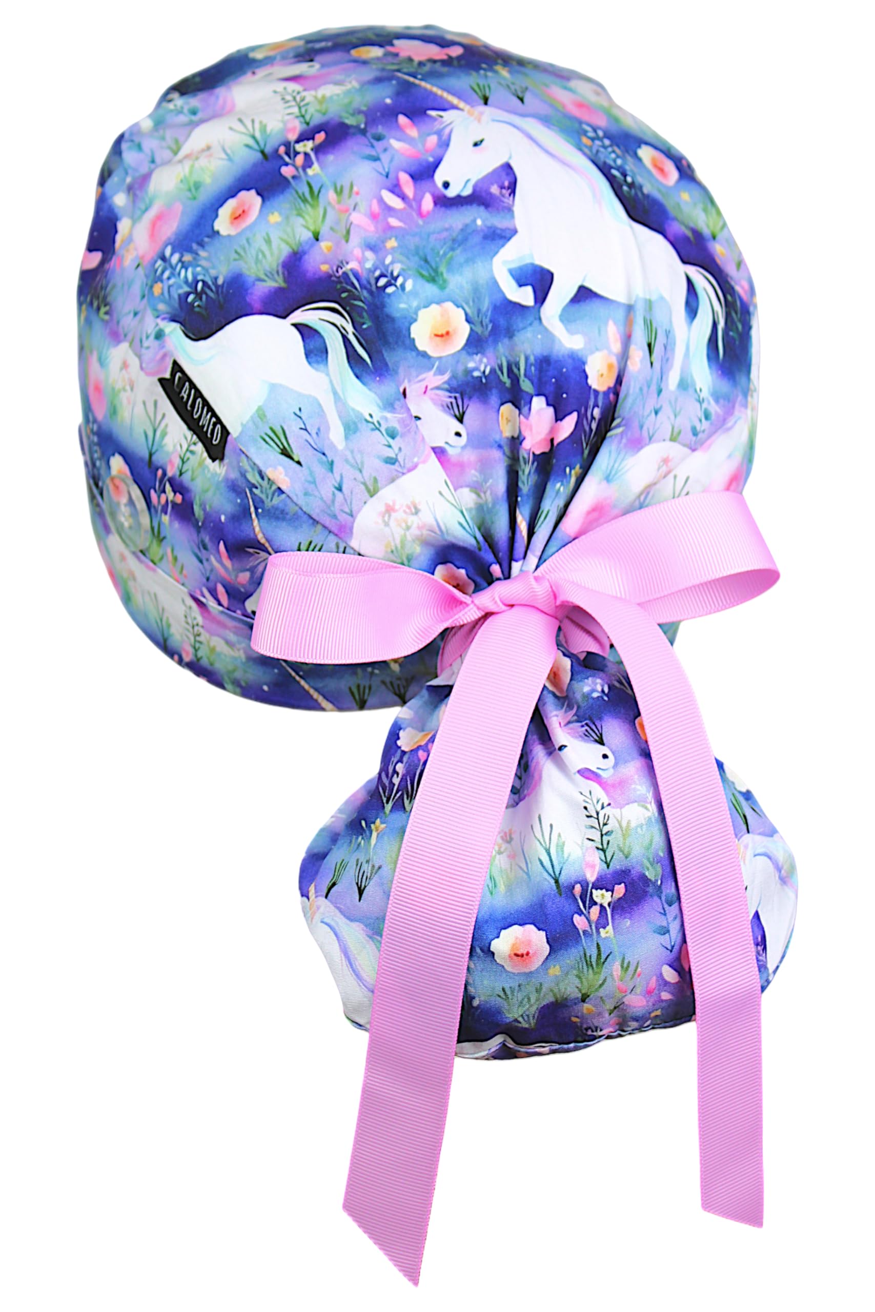 Scrub Cap for Women and Men, Ponytail Scrub Caps, Working Hat, Head Cover with Ribbon Ties and Buttons, Long Hair