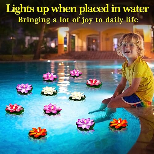 Miniatura 3 de Paquete de 6 velas de té de loto flotantes  Velas LED de lirio de agua de 4 pulgadas para piscina, baño, boda, decoración de fiesta, luces flotantes
