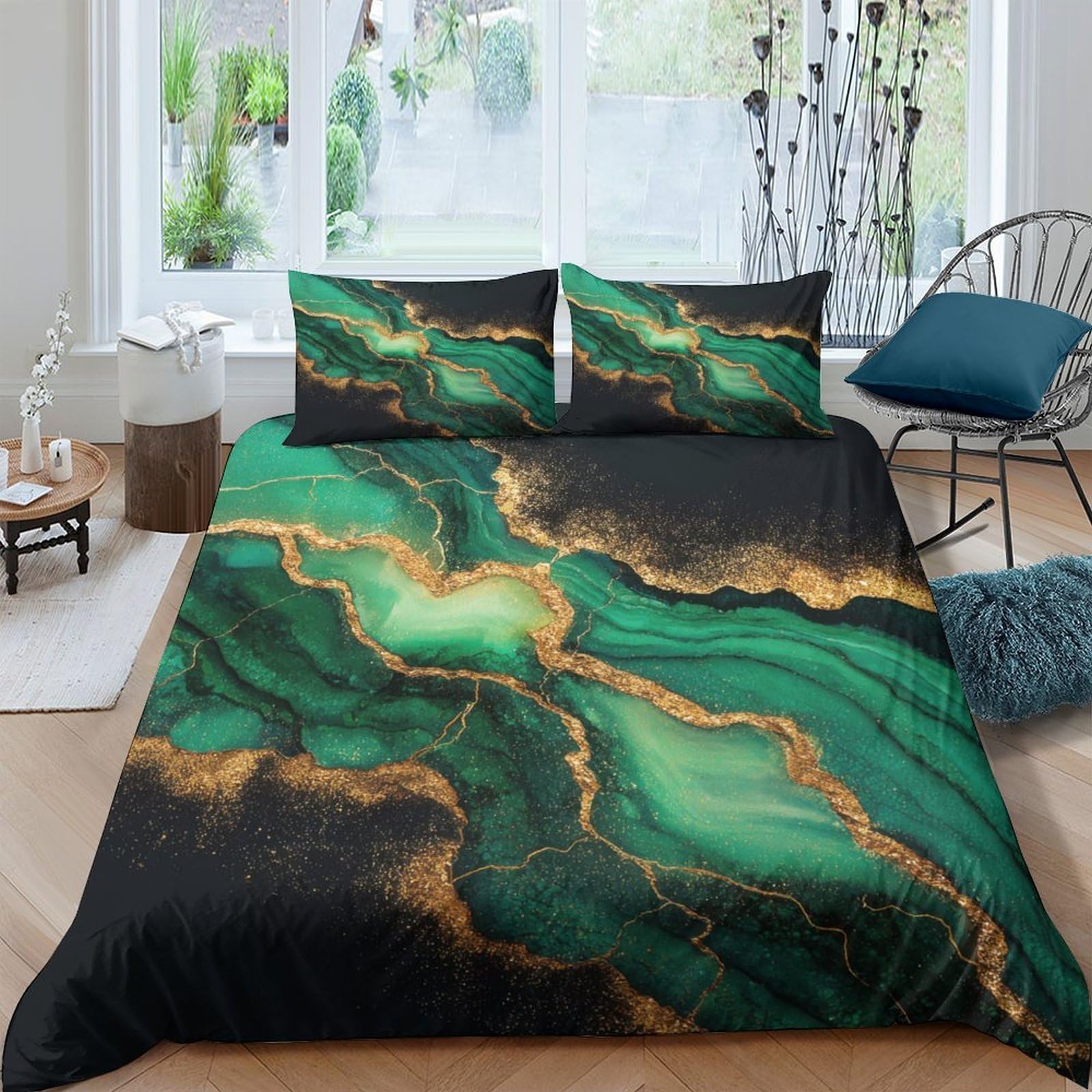Ctjqhvkz Style-2 3D Printed Emerald Marble Fitted Sheet Microfiber Soft Breathable Gold Vein Mattress Cover For Bedroom Decor Single（135X200cm）
