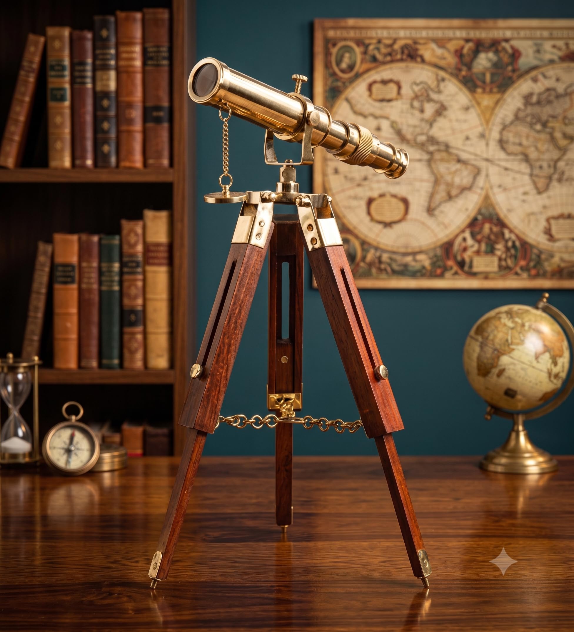 Vintage Brass Telescope - Wooden Tripod Stand -1