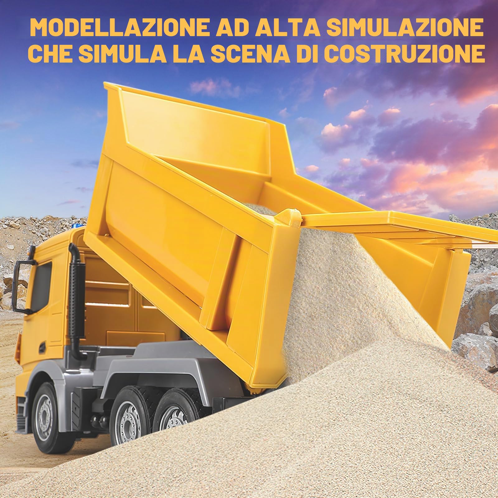 fisca Autocarro radiocomandato, 7 canali, 2,4 GHz, completamente funzionante, RC Dump Truck,1/24 RC veicolo da costruzione giocattolo con luce e suono regali per ragazzi e ragazze