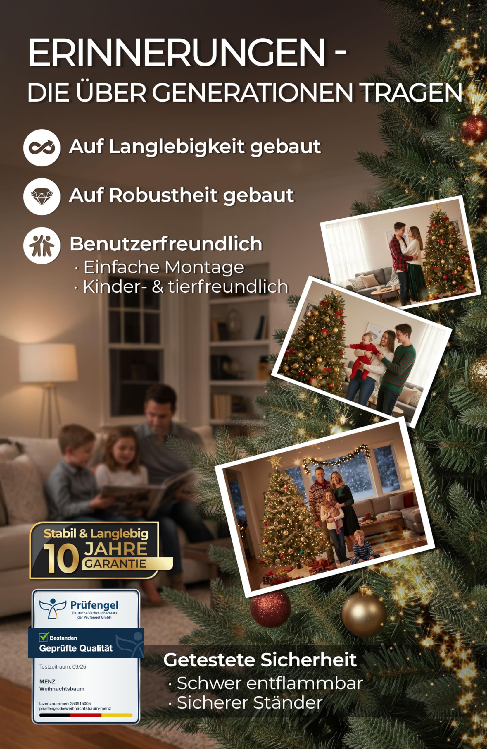 Familientanne künstlicher Weihnachtsbaum 175 cm – Authentisch Langlebig Lohnenswert – Tannenbaum künstlich, Erinnerungen der Familie – Überzeugend für 10 Jahre