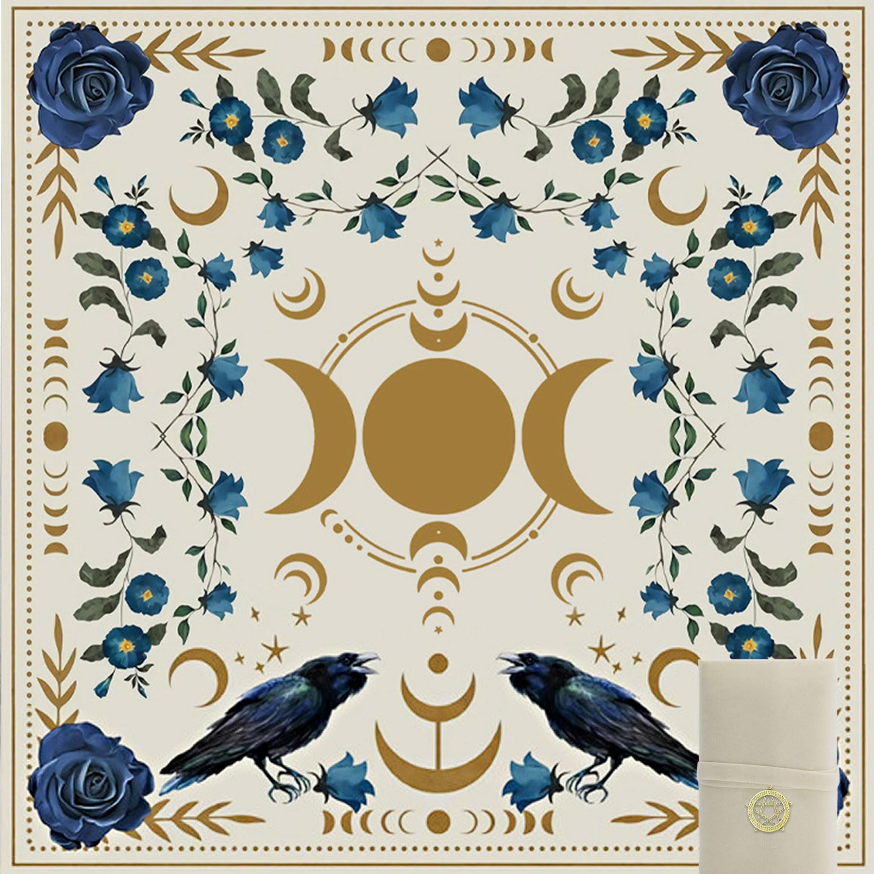 Knana Tarot Altar Cloth - Silk Witchcraft Mat for Reading - Includes Tarot Card Bag (Sun Moon)