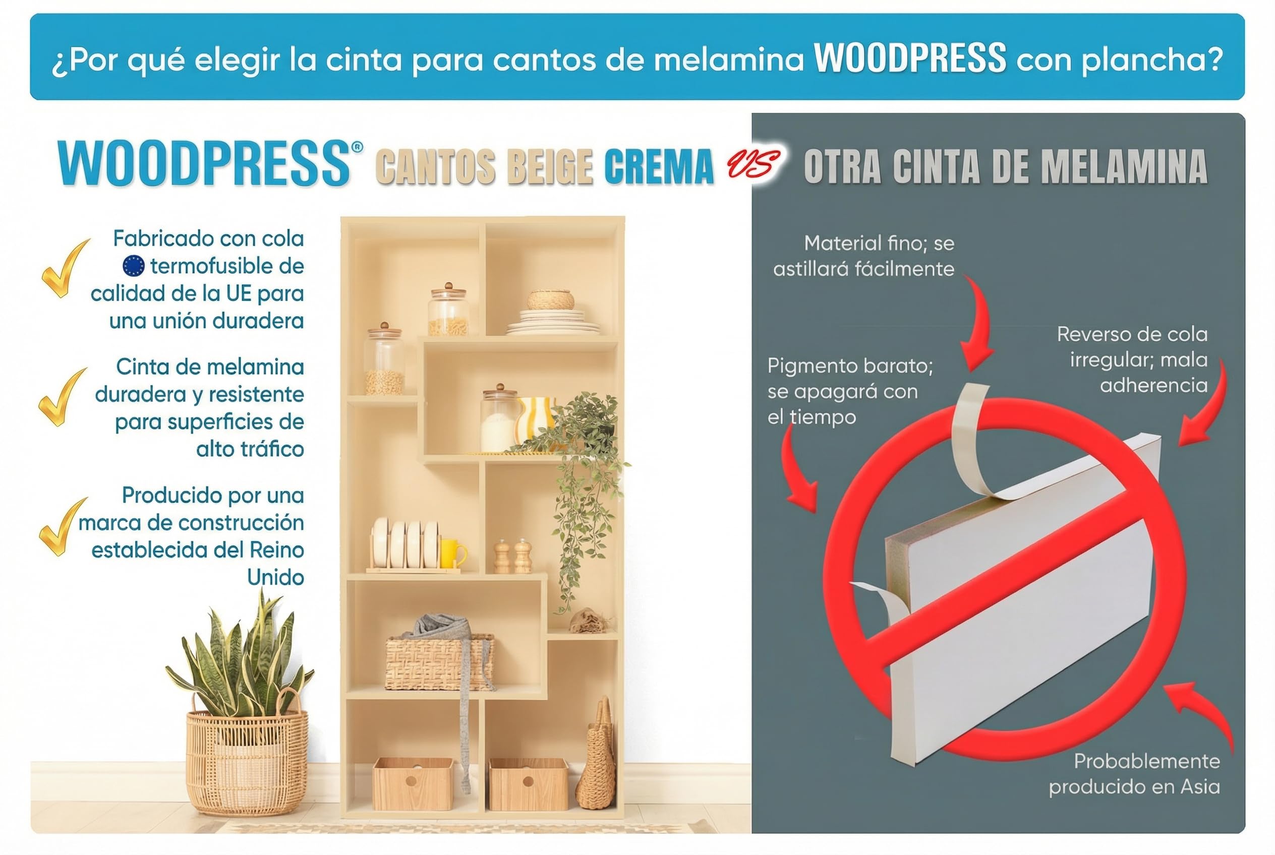 Cinta de melamina de 50 mm, color beige nacarado, cinta de chapa prepegada, rollo de 7,5 m, termoadhesiva para una fácil aplicación – cubrirá el borde de un panel de MDF estándar