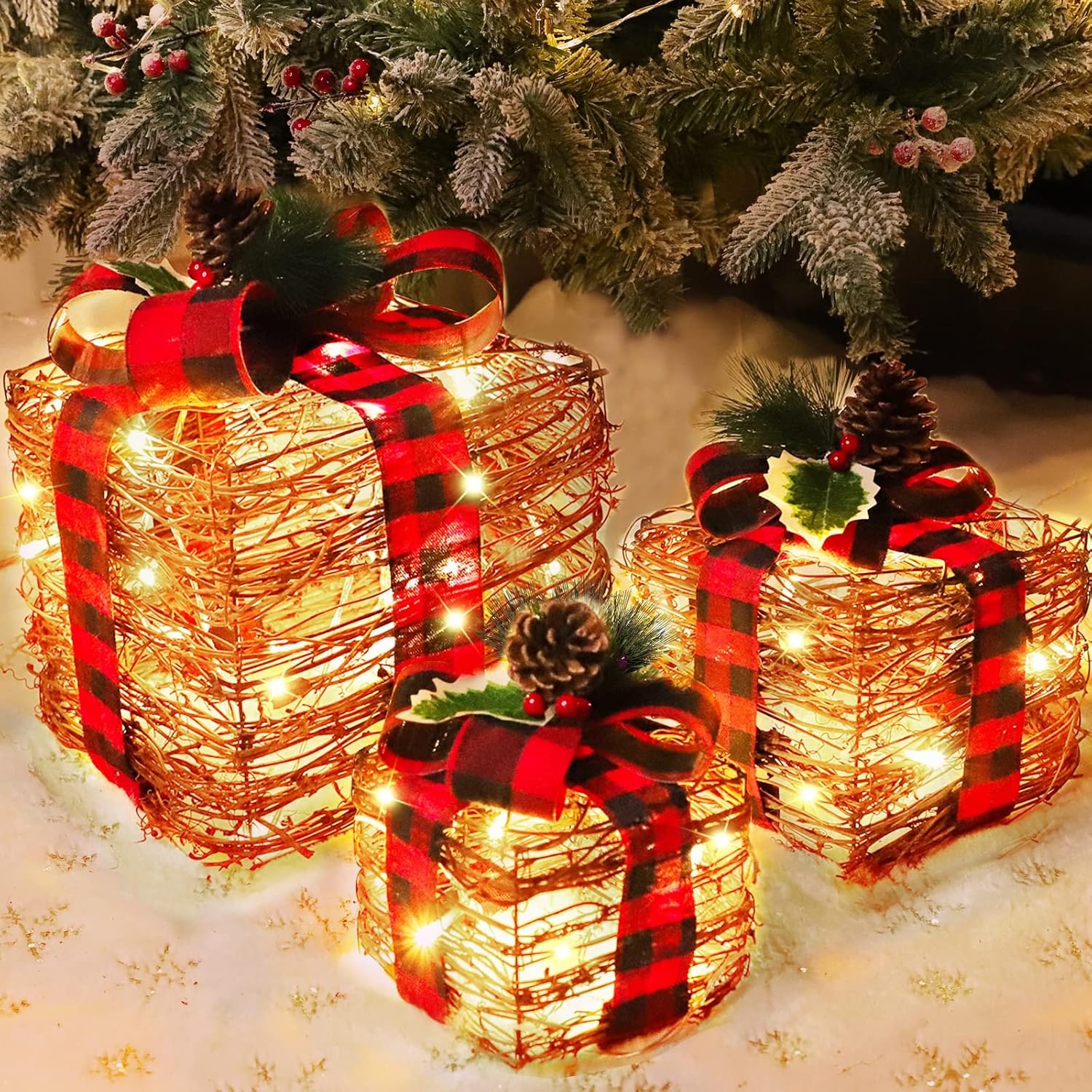 TURNMEON 3 Pack Lighted Gift Boxes Christmas Decorations with 60 LED