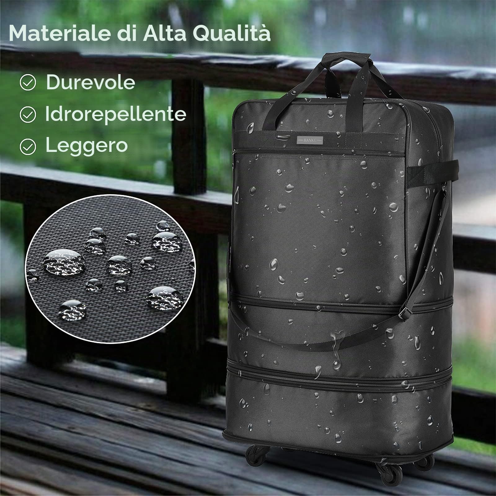 Hanke, Valigia con ruote espandibile, pieghevole, borsa da viaggio pieghevole per uomini e donne valigia leggera senza manico telescopico