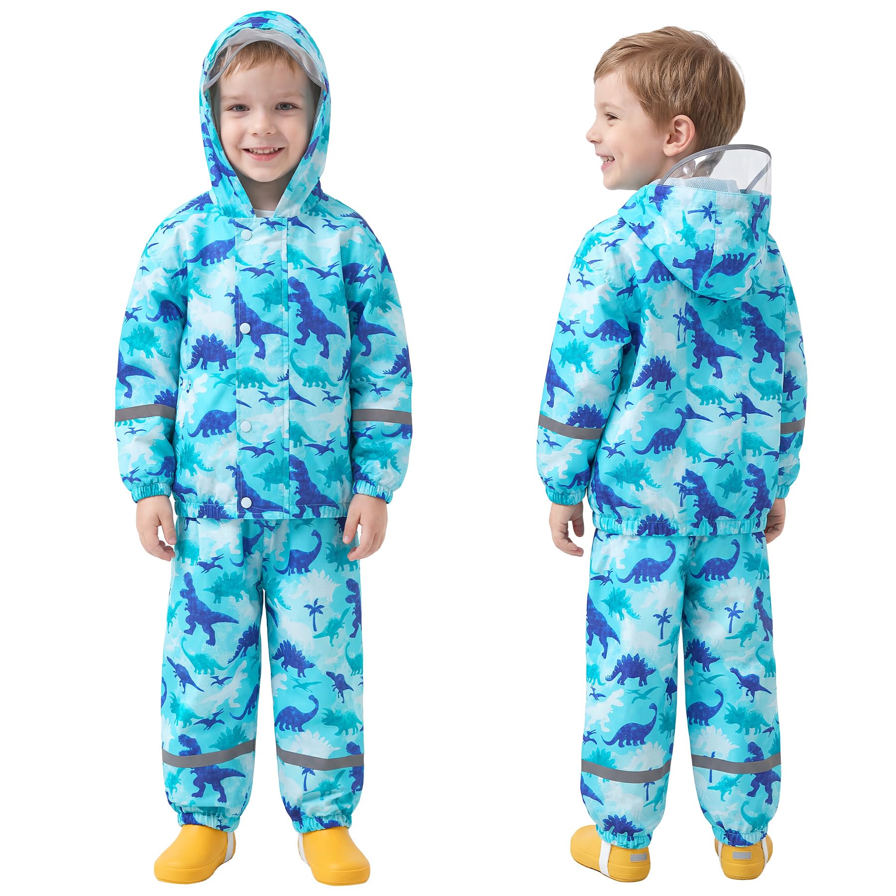 Chubasquero Impermeable Niño Niña Chaqueta Lluvia & Pantalones Traje con Capucha y Reflectante Animal Estampado Impermeable Traje de Lluvia Conjunto Ligero Abrigos para Infantiles 1-7 años