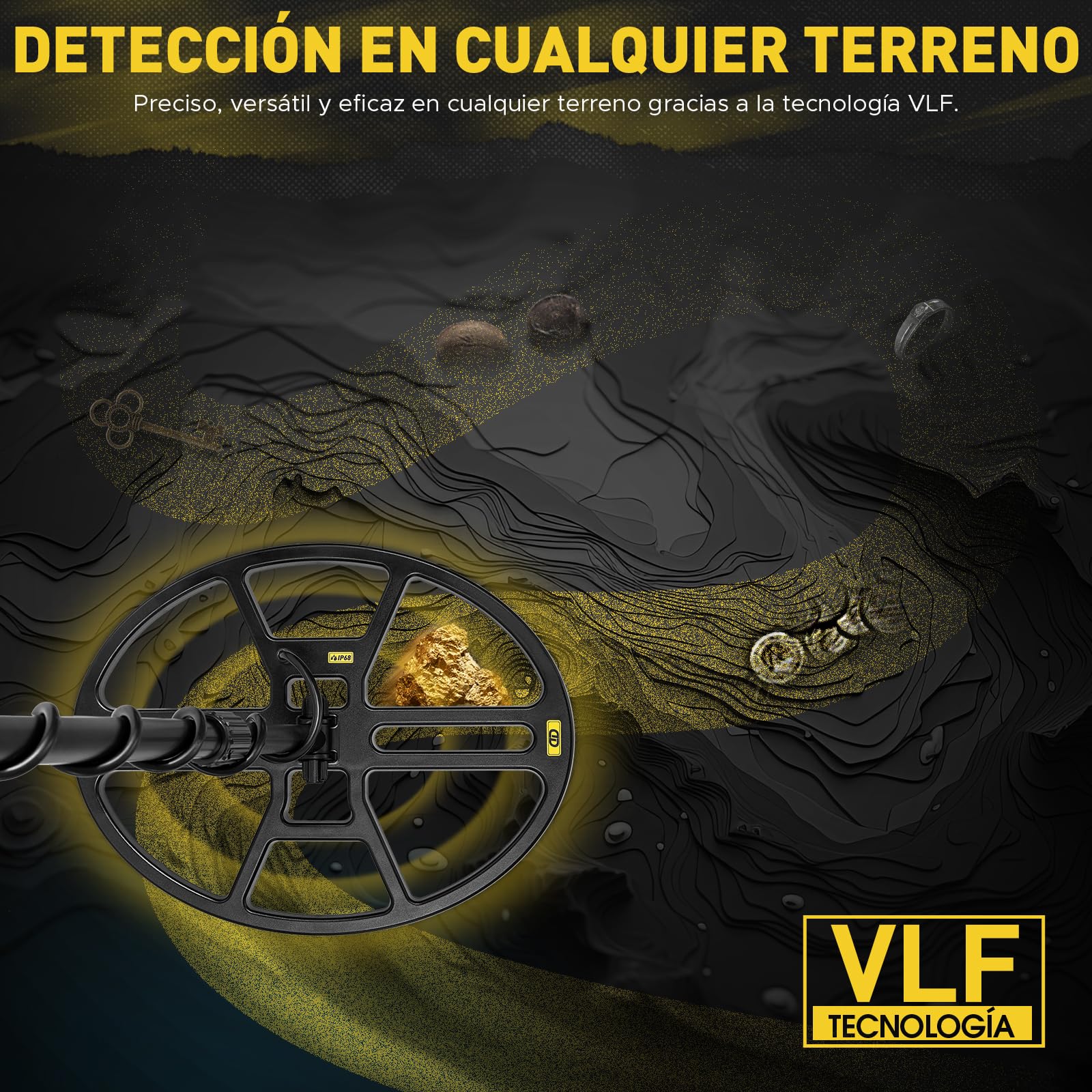 Hazlewolke Detector de Metales con Bobina de Búsqueda de 14'' Grande Doble D Impermeable,4 Modos,Alta Sensibilidad y Localización,Detector de Metales Profesional con Pantalla LCD Retroiluminada - DD90
