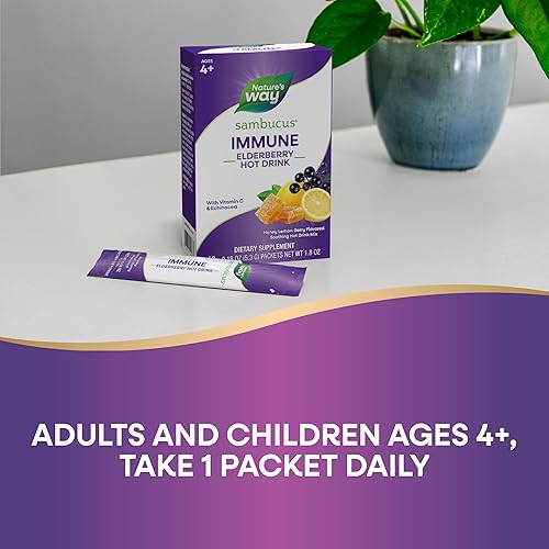 Miniatura 6 de Nature's Way Sambucus - Mezcla de bebida caliente de saúco con vitamina C y equinácea, apoyo inmunológico*, sabor a miel y bayas de limón, 10