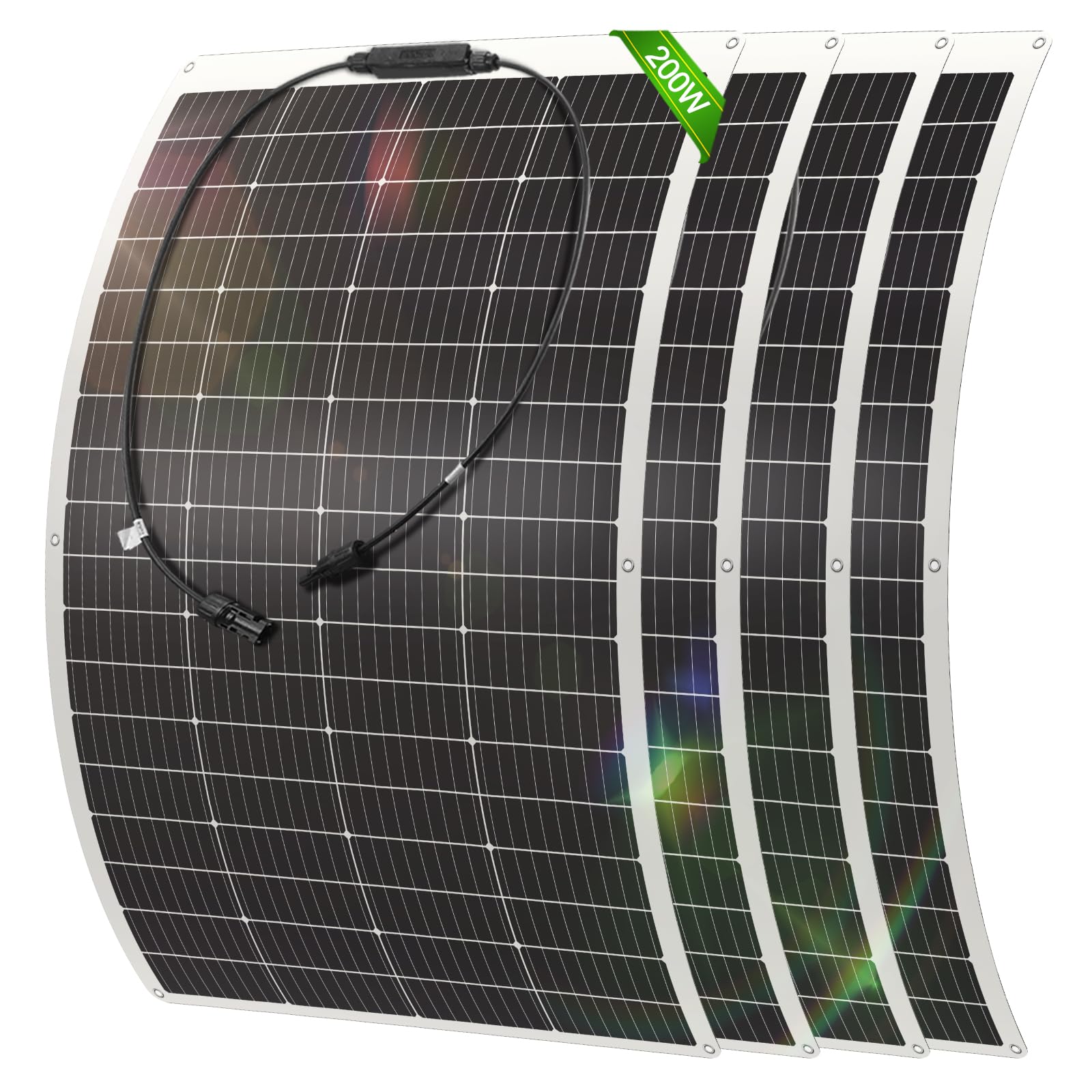 800 Watt Flexible Solar Panel, 200w Solar Panel Flexible 9bb 23% High Conversion 12v Lightweight Semi Flexible Monocrystalline Bendable Off-Grid Charger for Rv Boat Uneven Surfaces