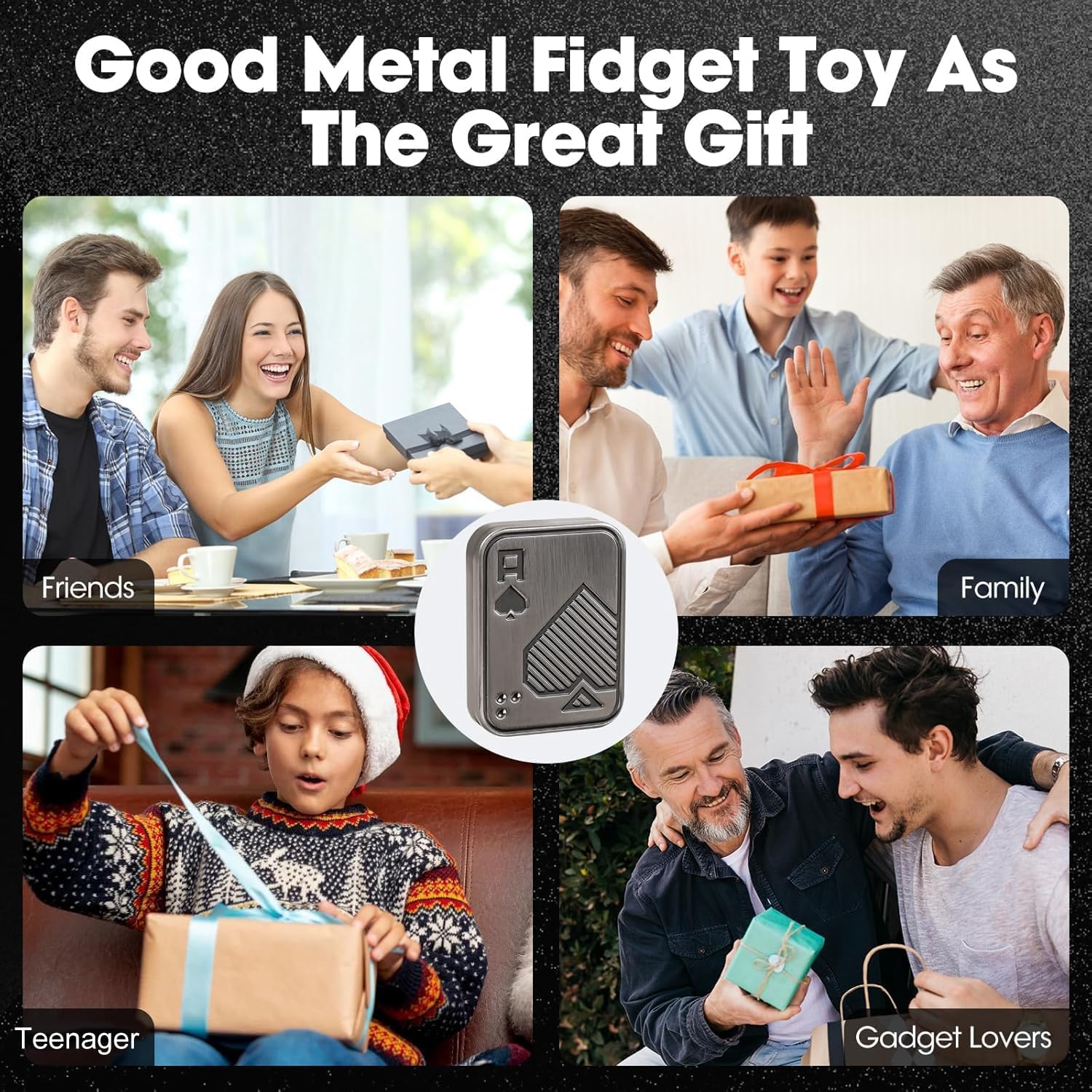 Fidget Slider, Metal Poker Push Card,Hand Spinners Toy, Fidget Clicker for Adults Teens, Relieve Stress Anxiety ADHD, Gift for Boyfriend, Husband and Father (Silver A)