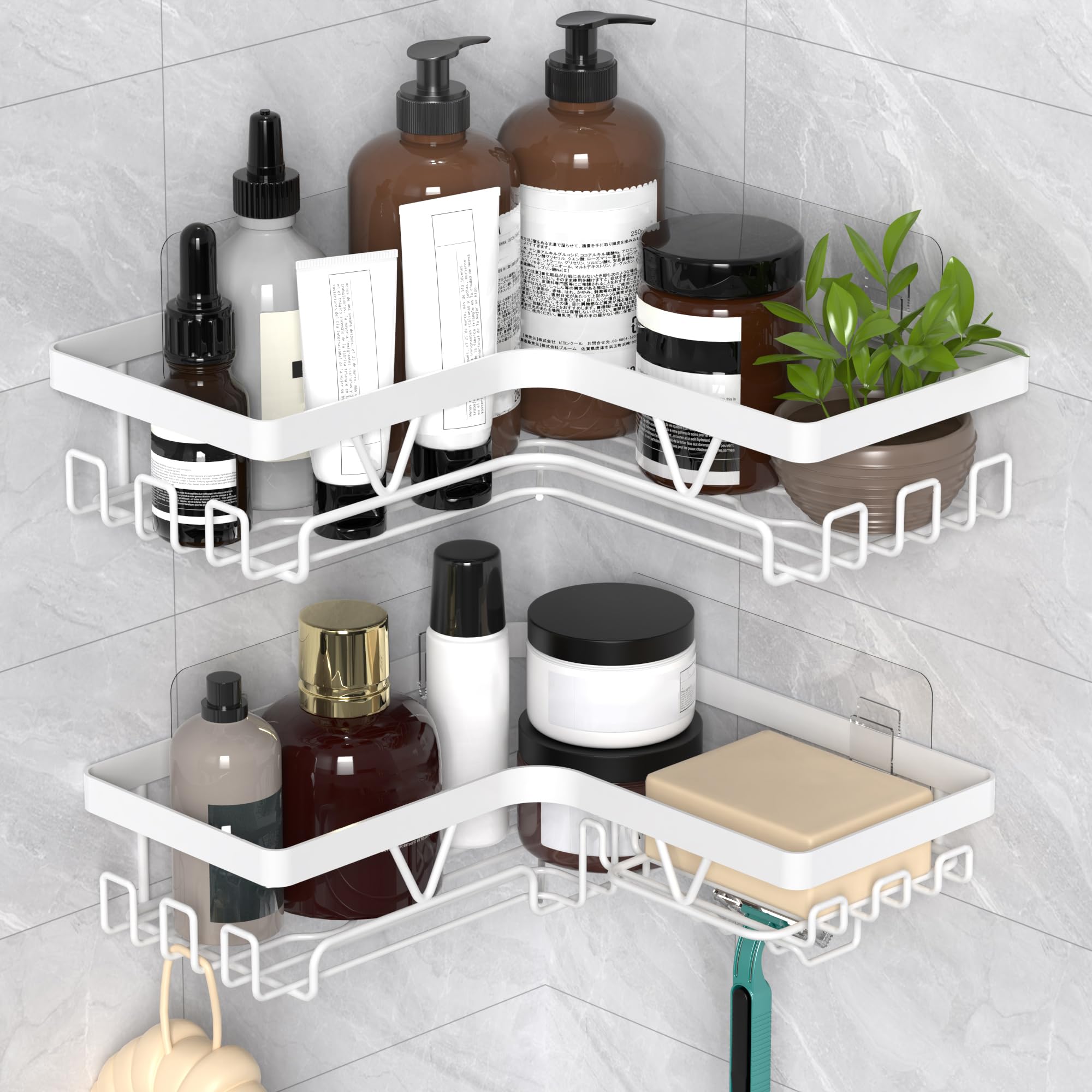 Kegii Corner Shower Caddy Shower Corner Shelf Organiser Bathroom White