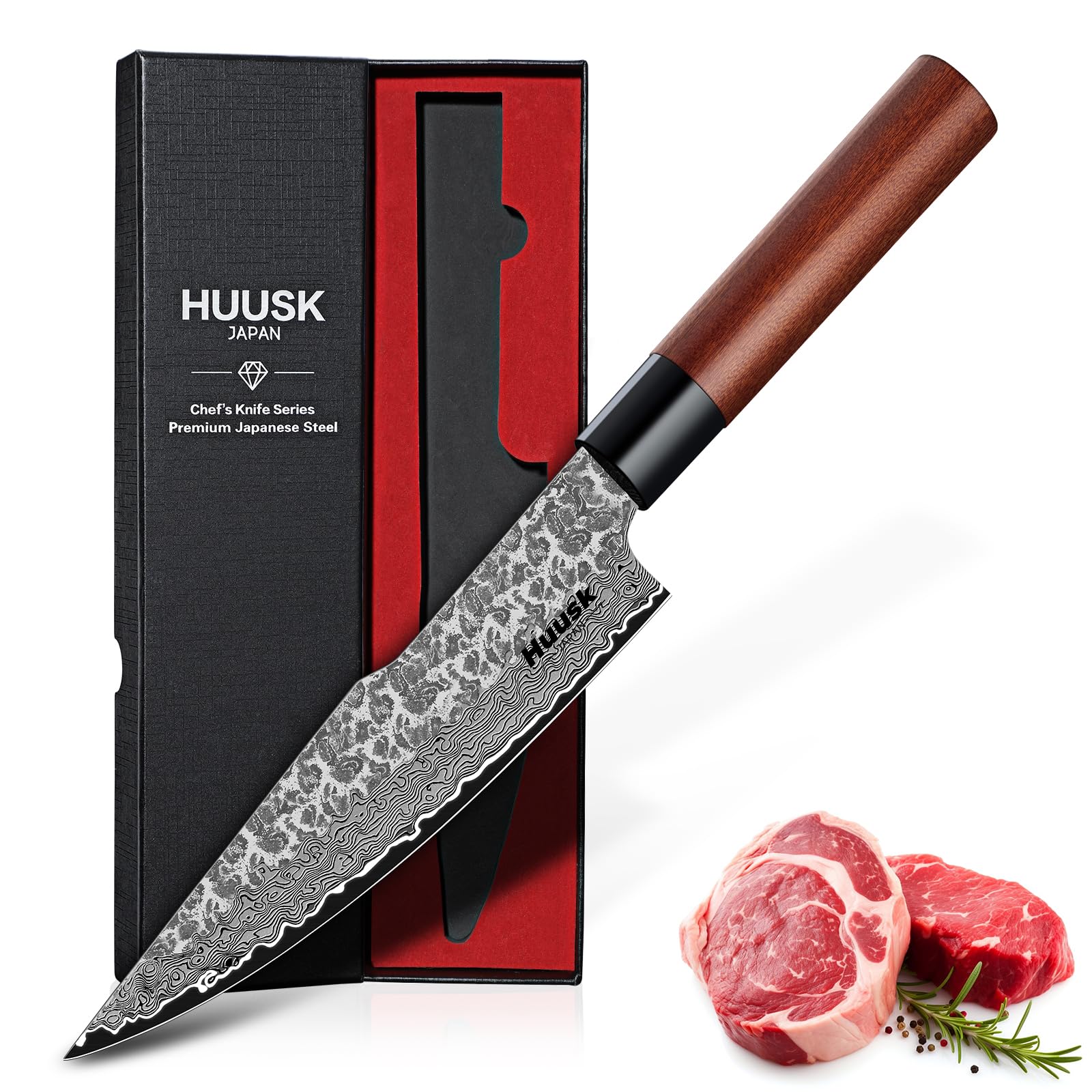 Huusk Japanese Chef Knife 7" - Hand Forged Butcher Knife for Meat Cutting