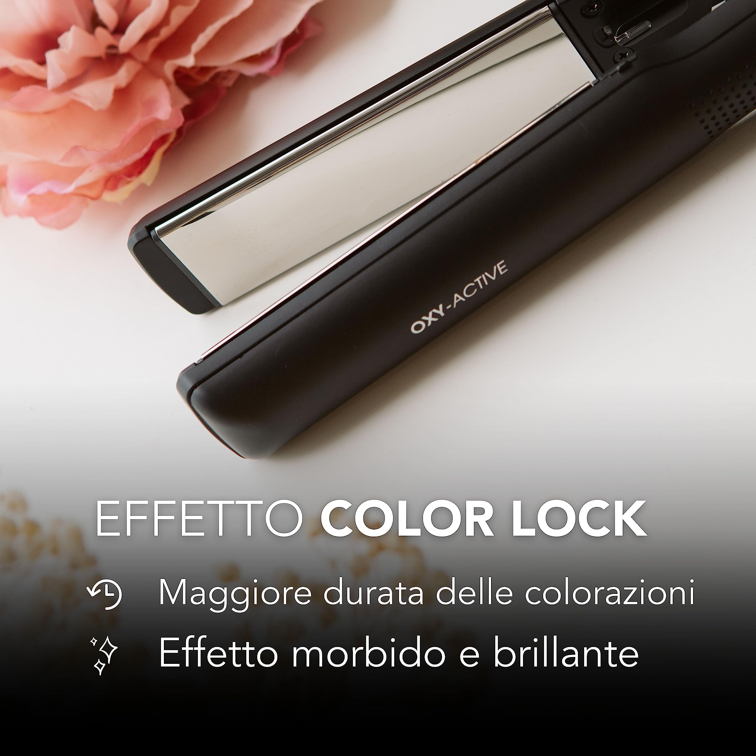 GA.MA Italy Professional, Piastra per Capelli G-Style Oxy-Active Wide & Long, Tecnologia Oxy-Active per Capelli Brillanti, Trafile Extra Larghe per Styling Rapido, Temperatura Fissa a 230°C, Nero
