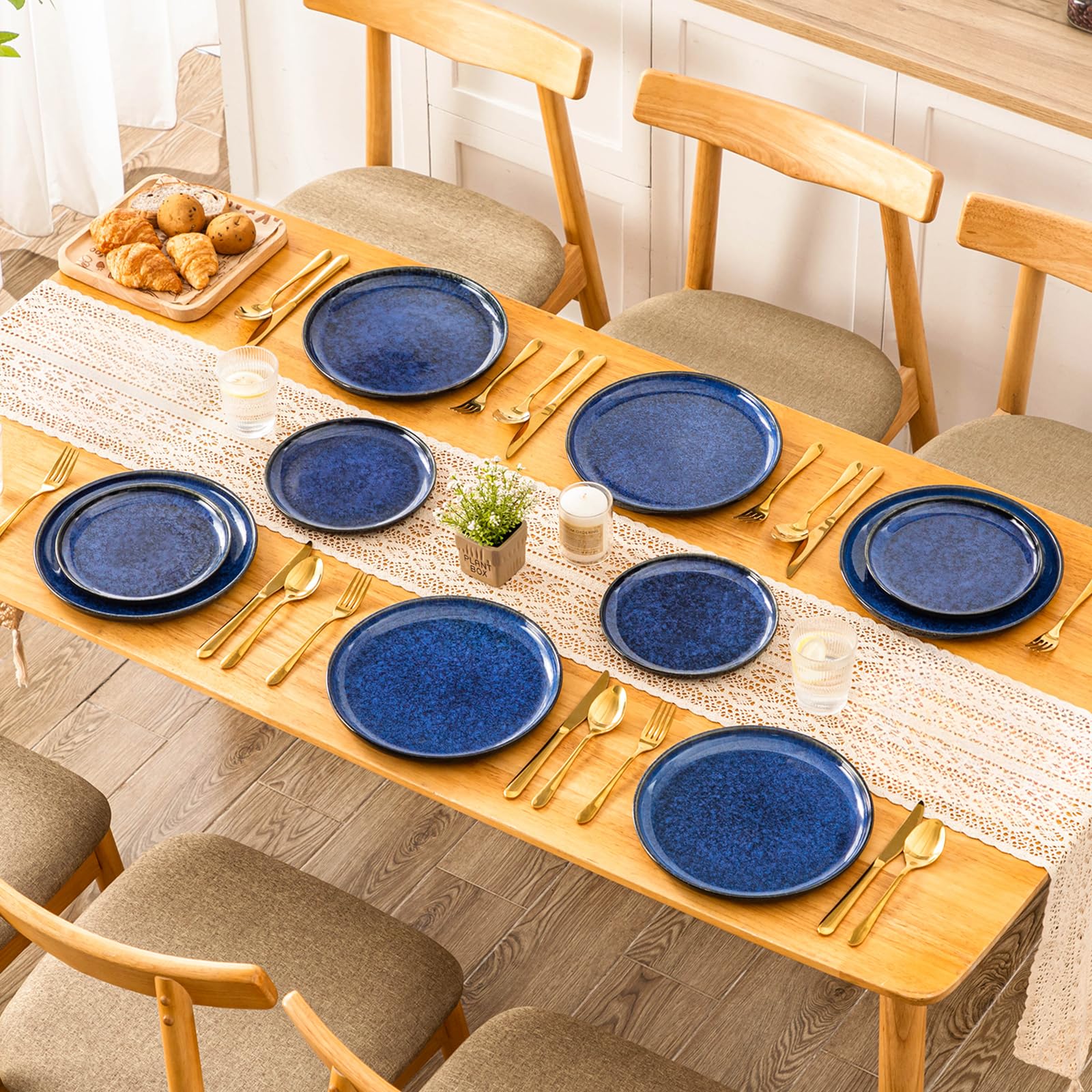 vancasso STARRY Set de 6 Platos Llanos, Platos de Ensalada de 26 cm, Platos de Desayuno de Gres, Juego de Platos de Cena para Cocina, Apto para Lavavajillas y Microondas, Esmalte Reactivo Azul