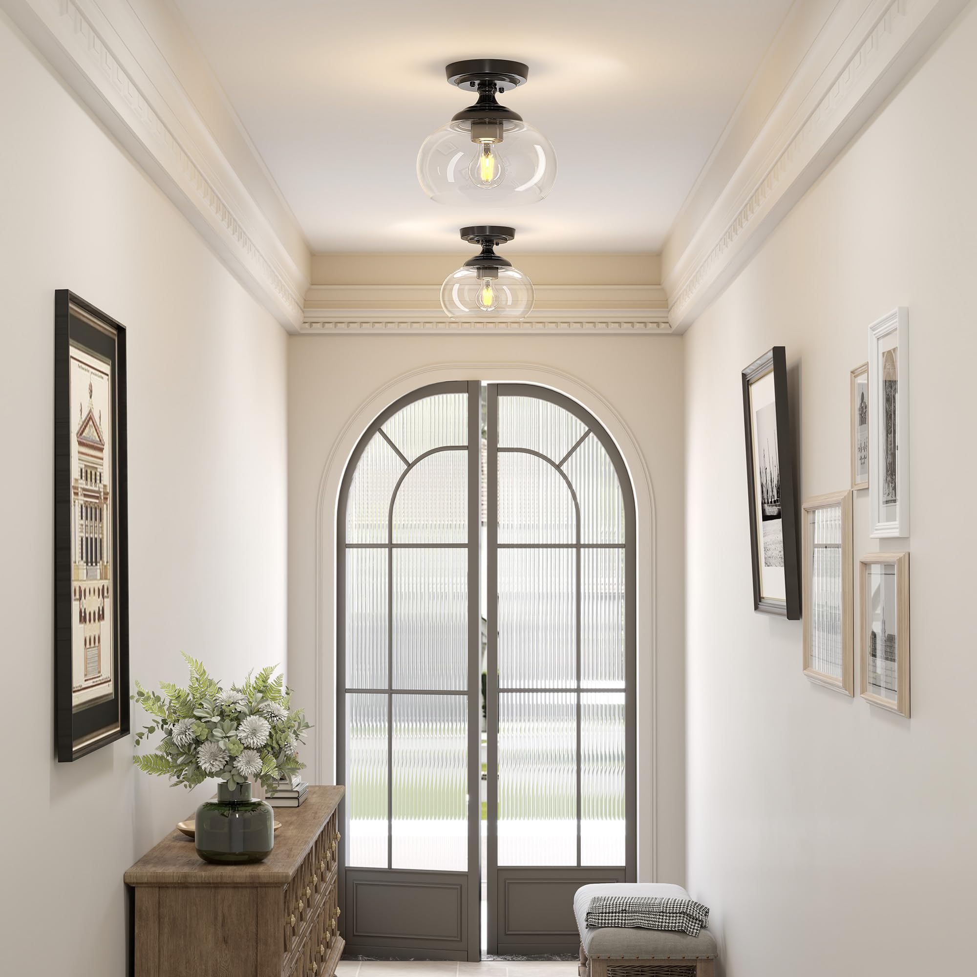 Lámpara de techo industrial semiempotrada, lámpara de techo de 8.3 pulgadas con pantalla de vidrio transparente, iluminación de granja para pasillo, cocina, dormitorio, entrada, lámpara de 6
