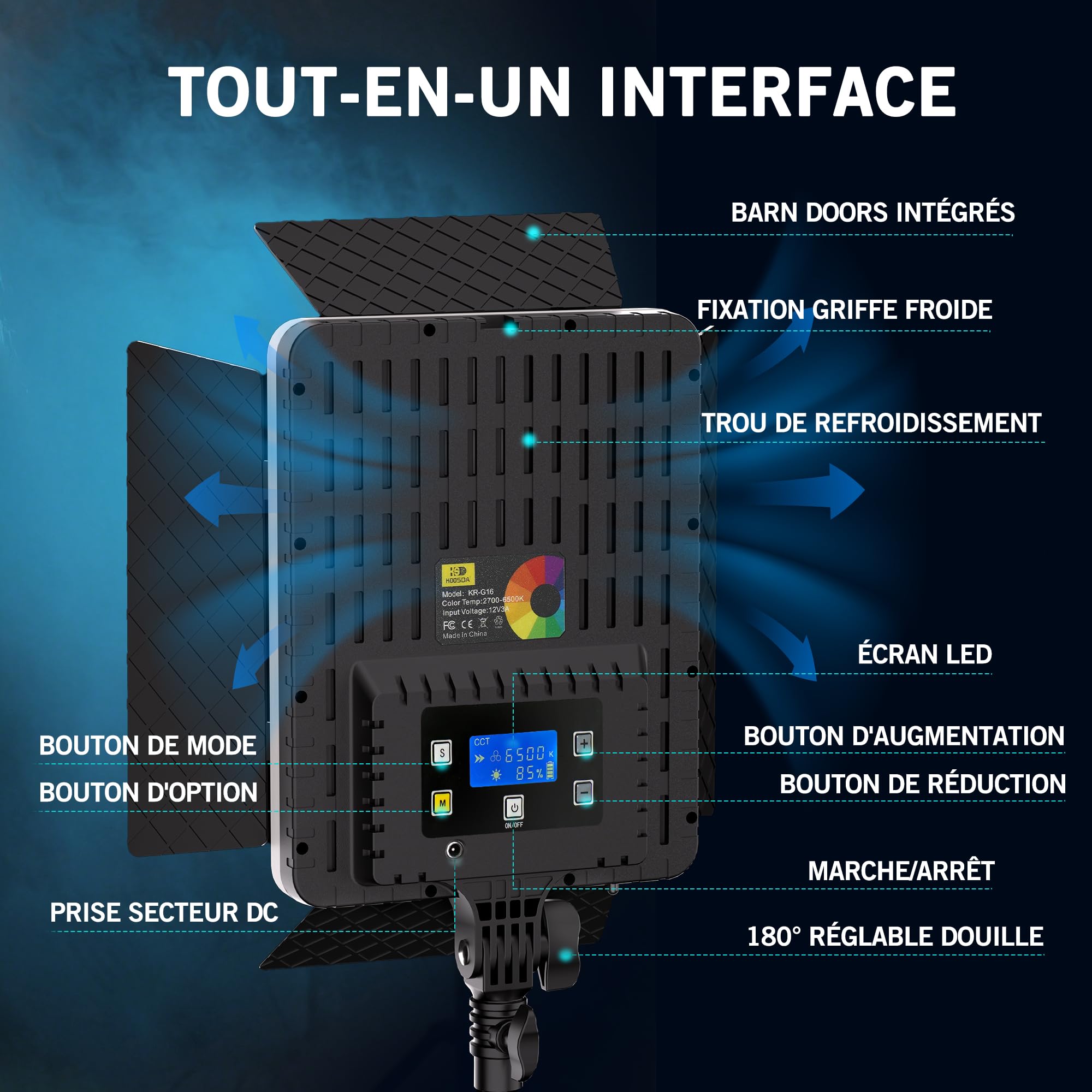 Niceveedi Lumiere Photo RGB 15 inch, 2x40W Lampes Vidéo LED avec Support, Panneau Lumineux de Studio Coloré 2700K-6500K avec Modes RGB/CCT/HSI/SCÈNE pour Youtube/TikTok/Streaming en Direct/Jeux