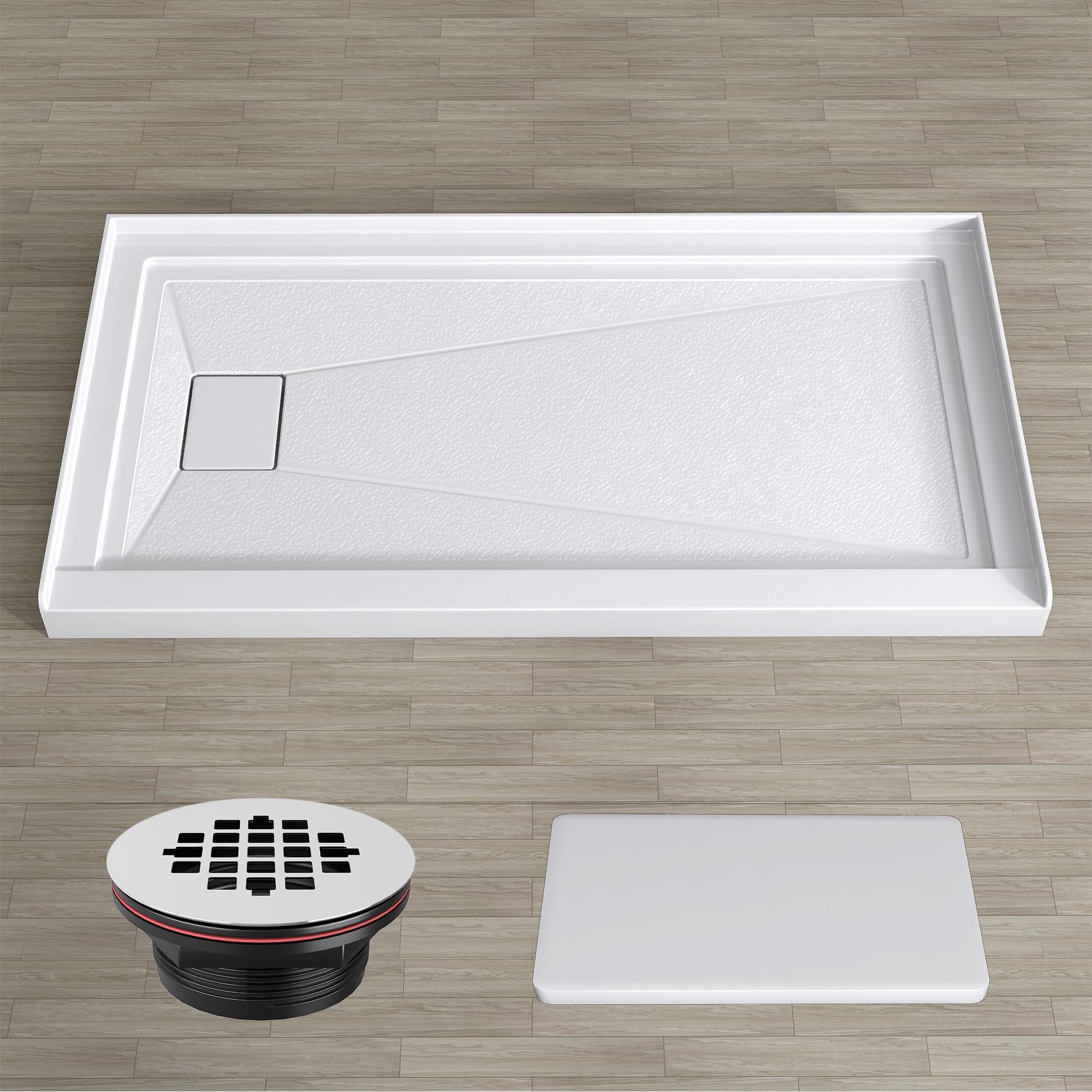 GETPRO Shower Pan Base 60 in. L x 32 in. W Left Drain Single Threshold ...