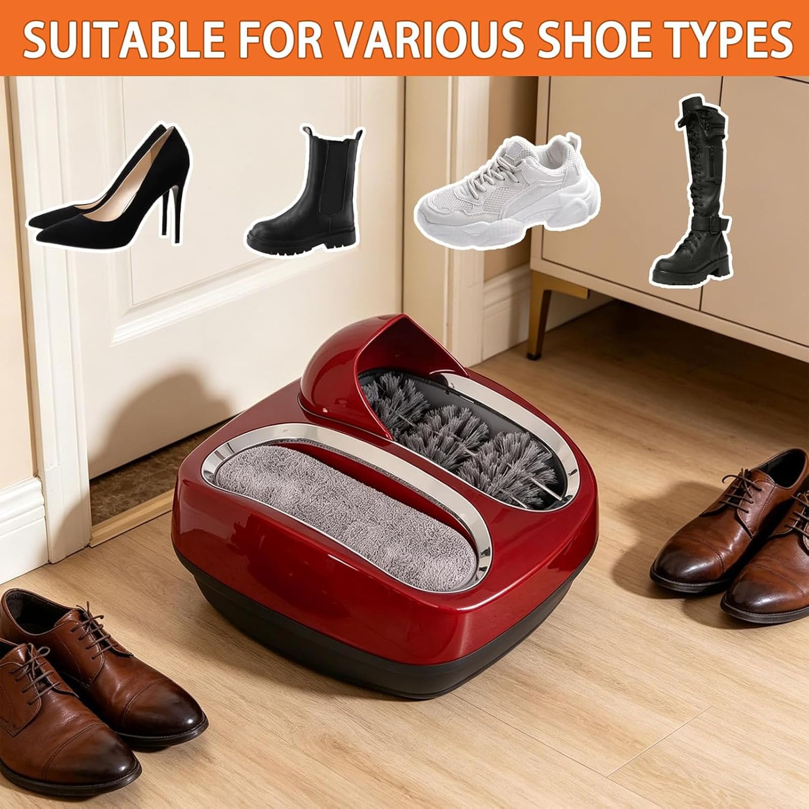 Máquina Inteligente para La Limpieza De Suelas, Limpiadora Y Pulidora De Zapatos Automática por Inducción con Almohadilla Absorbente De Agua, Bandeja De Agua Extraíble Y Gold