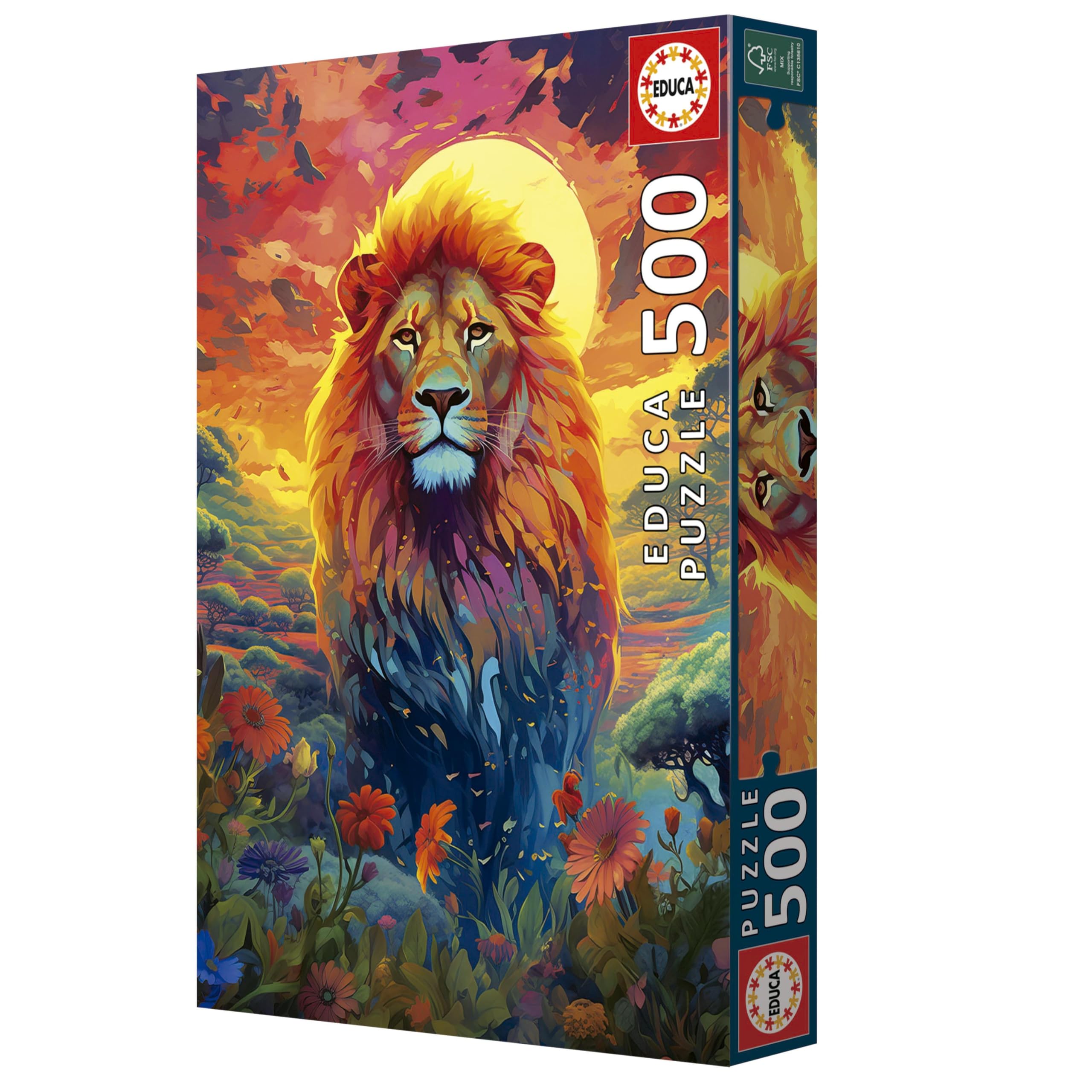 Educa - Puzzle 500 Pièces Pour Adultes | Regard Majestueux Du Lion. Dimensions : 34 X 48 Cm. A Partir De 11 Ans (20261