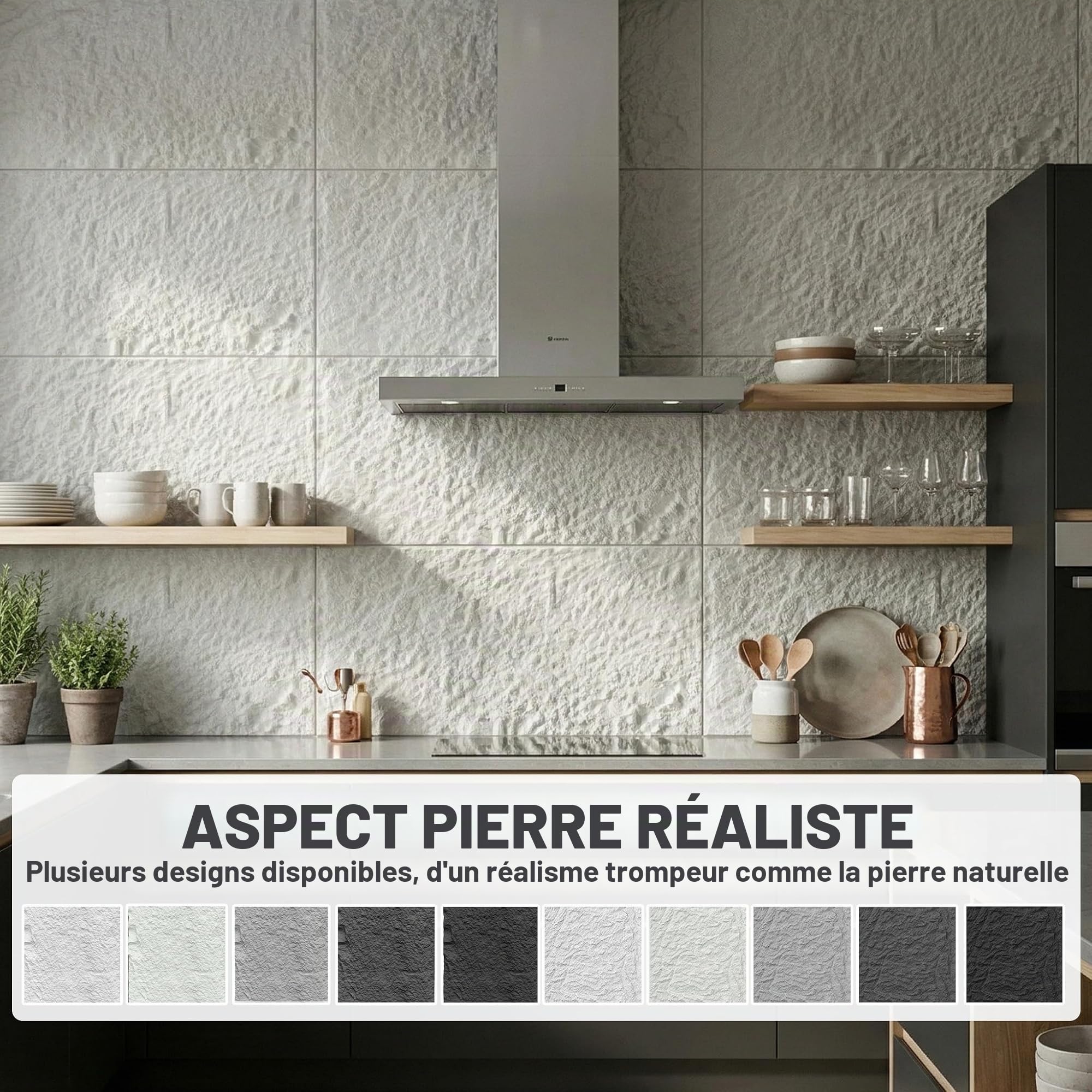 XMTECH Lot de 3 panneaux muraux 3D en polyuréthane aspect pierre - 120 x 60