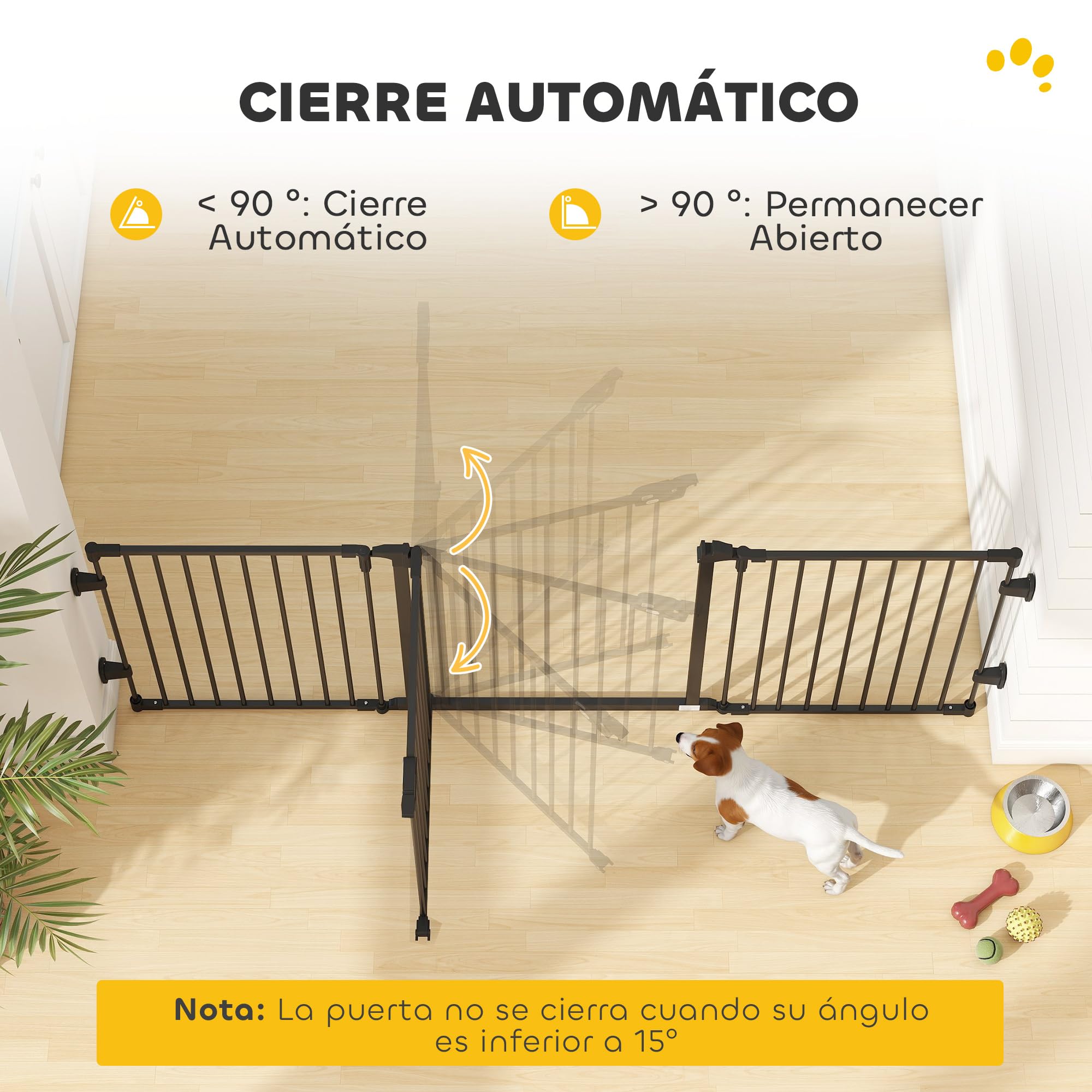 PawHut Barrera de Seguridad para Perros 202,5 cm Valla para Perros Plegable Rejilla de Protección de Chimenea con Puerta Auto Cierre para Escalera Pasillo Negro